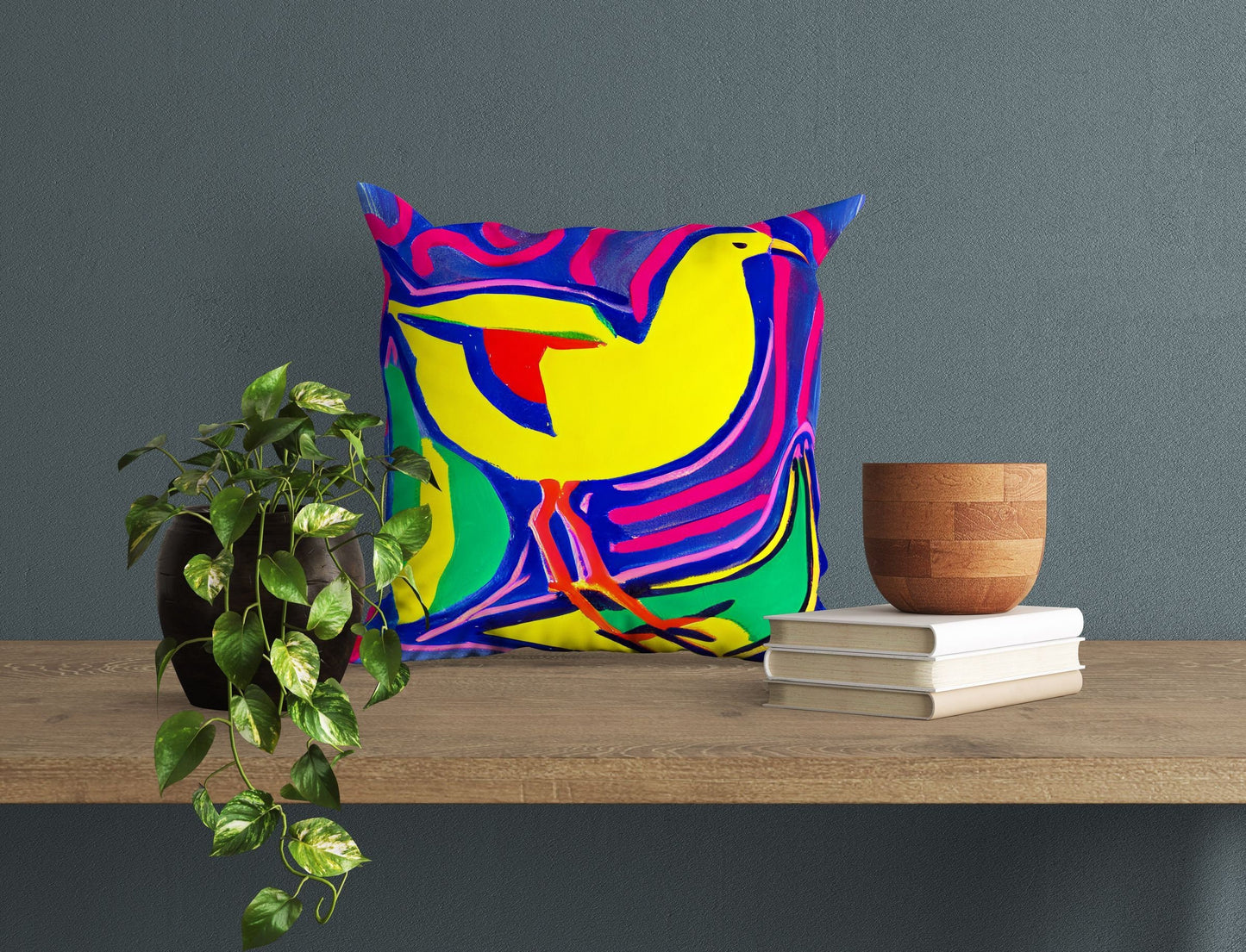 Yellow Bird Pillow Case, Abstract Throw Pillow, Art Pillow, Colorful Pillow Case, Contemporary Pillow, Square Pillow, Housewarming Gift