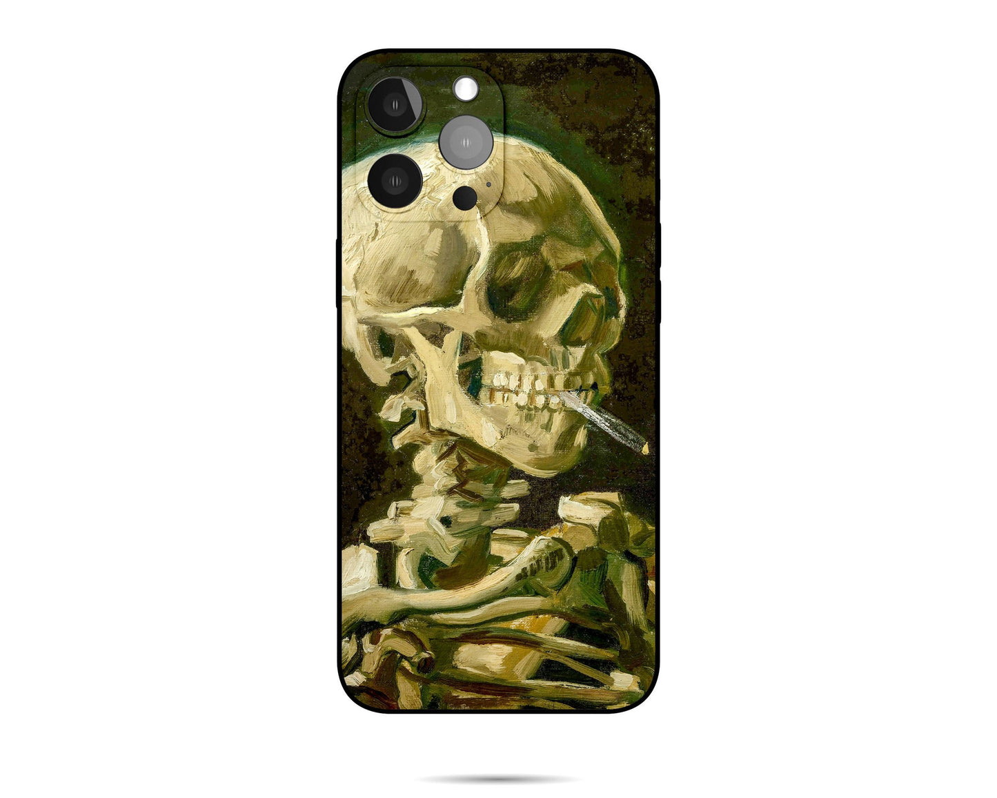 Vincent Van Gogh Skull Smoking A Cigarette Iphone Case, Iphone 11, Iphone 7 Plus, Iphone 8 Plus Case Art, Vivid Colors, Silicone Case