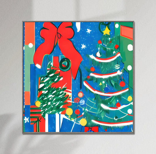 Christmas Tree And Gift Canvas Print, Poster Art, Abstract Print,  Minimalist, Print Wall Decor, Framed Canvas, Print From Original Painting