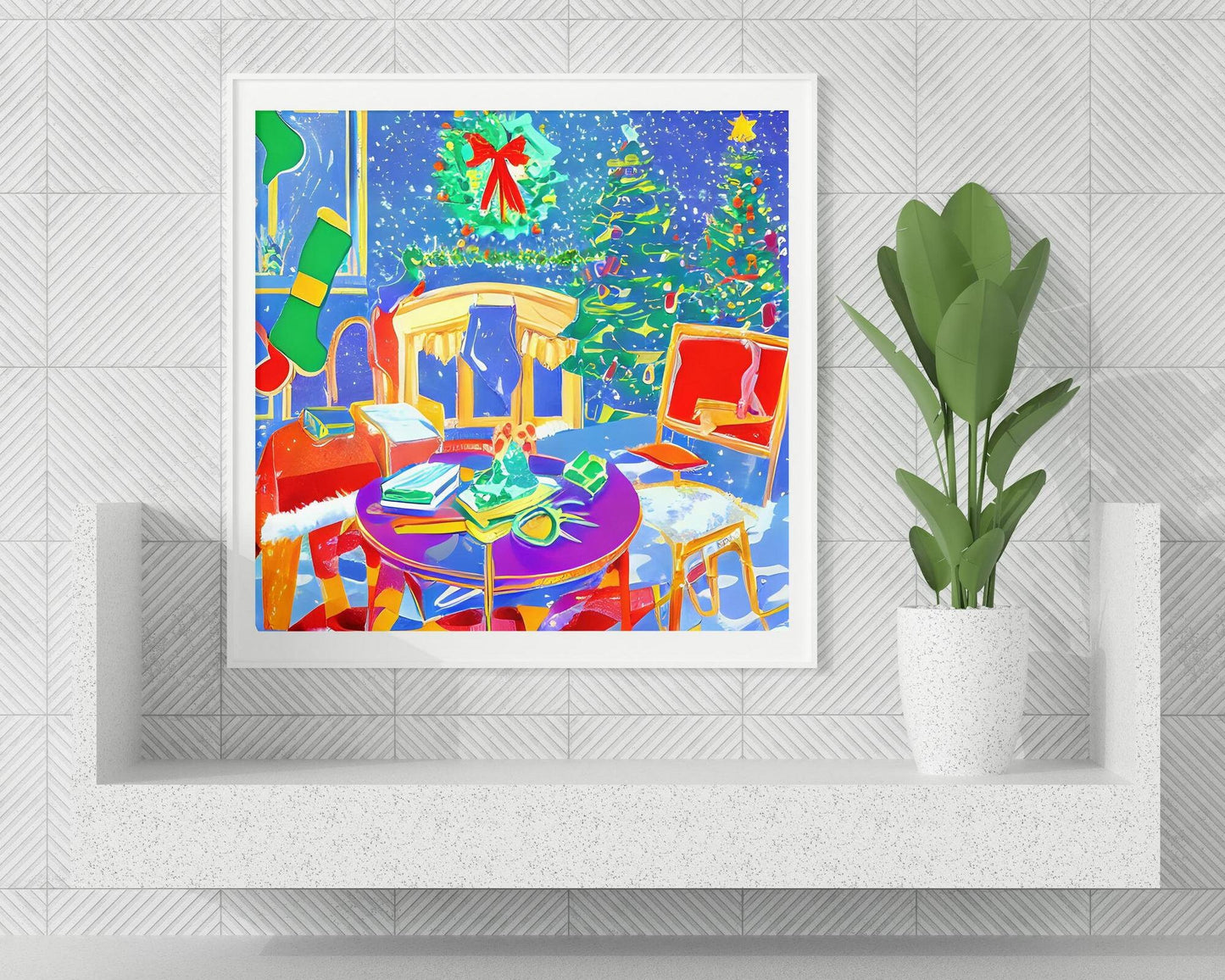Window Of A Street Shop Decorated For Christmas Canvas Print, Art Prints, Abstract Print, Kids Room, Framed Art Print, Original Watercolor
