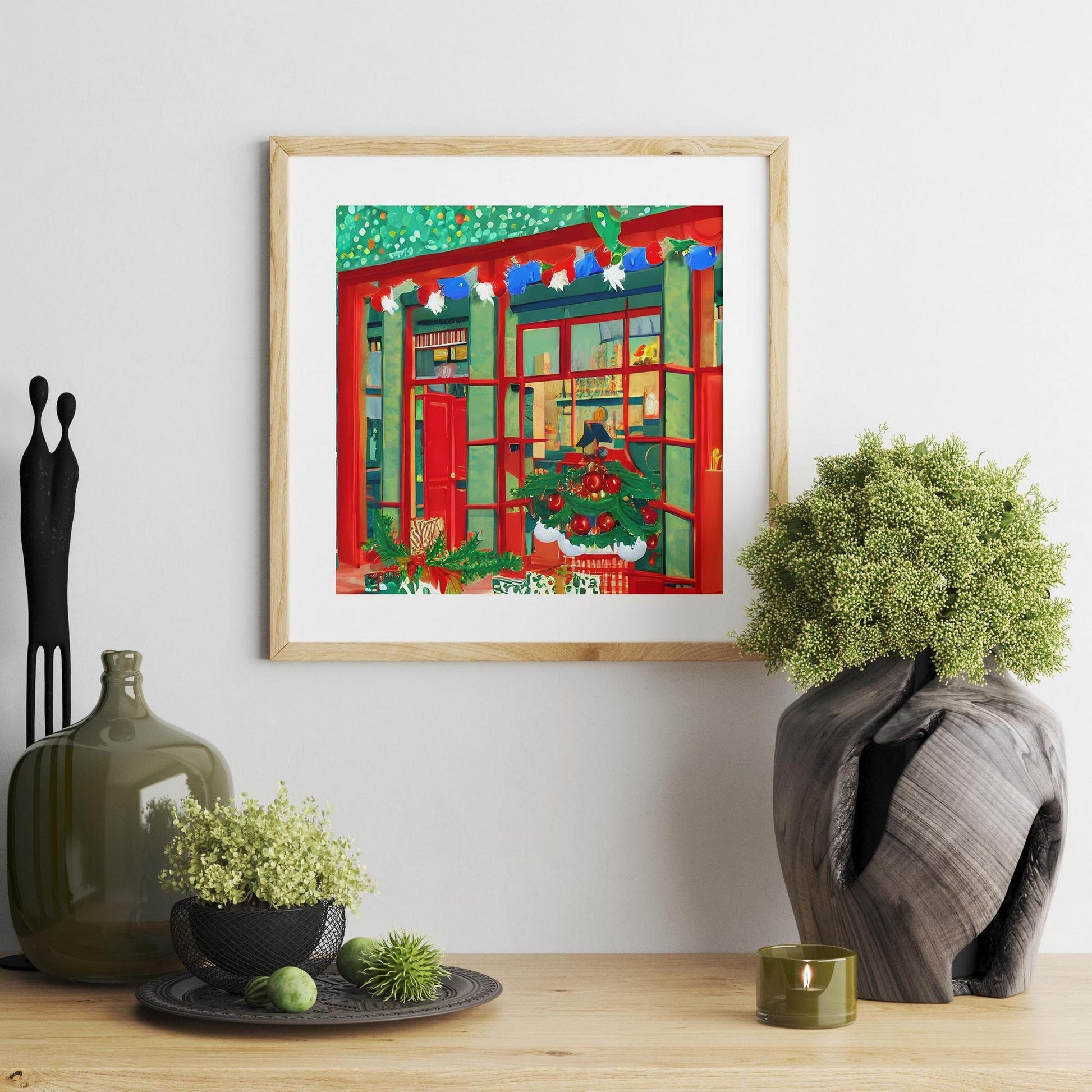 Window Of A Street Shop Decorated For Christmas Canvas Print, Canvas Art, Abstract Print, Contemporary Art, Bedroom Decor, Framed Canvas