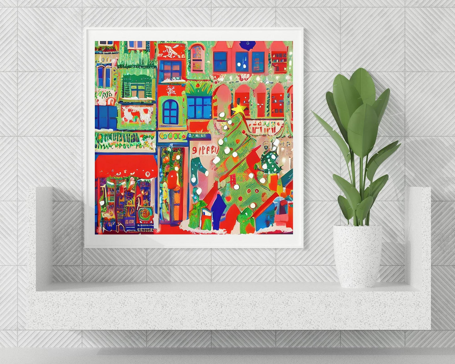 Shop Windows With Christmas Decorations Canvas Print, Poster Art, Abstract Print, Wall Decor Poster, Framed Canvas, Fine Art Poster