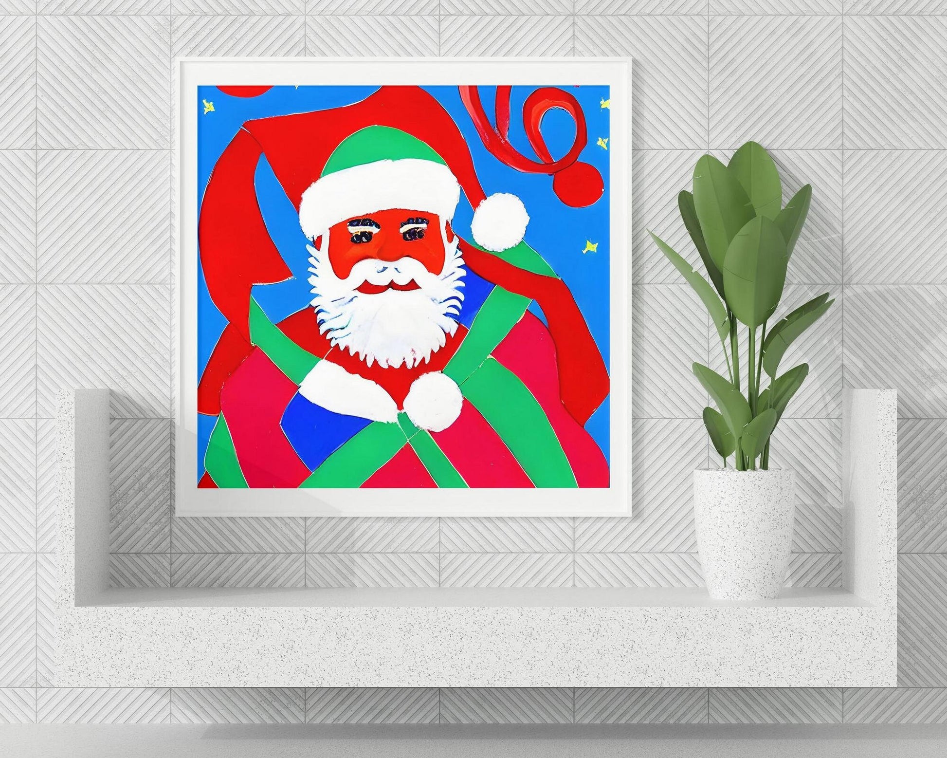 Christmas Gift Santa Claus Canvas Print, Poster, Abstract Print, Vivid Color, Minimalistic, Home Decor, Framed Art Print, Fine Art Poster