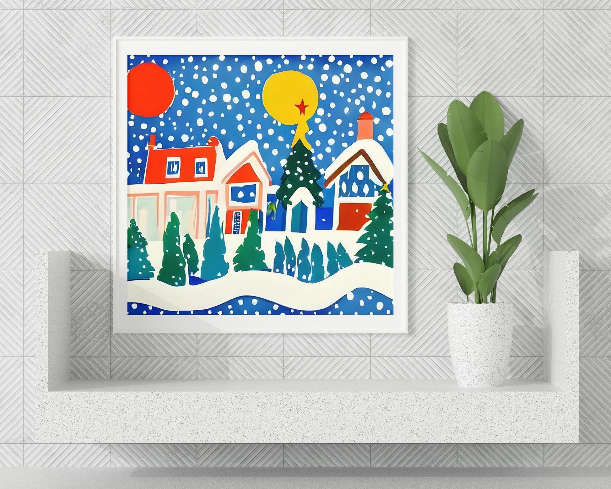 Snowy Christmas Eve Village Canvas Print, Canvas Art, Abstract Print, Wall Art Bedroom, Living Room Decor, Framed Art Print, Fine Art Poster
