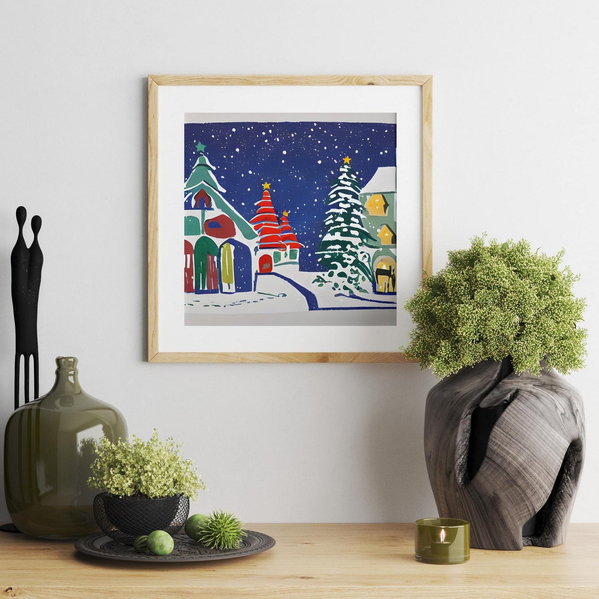 Village On Snowy Christmas Eve Canvas Print, Poster Print, Abstract Print, Modern Art Print, Wall Decor Poster, Framed Art Print