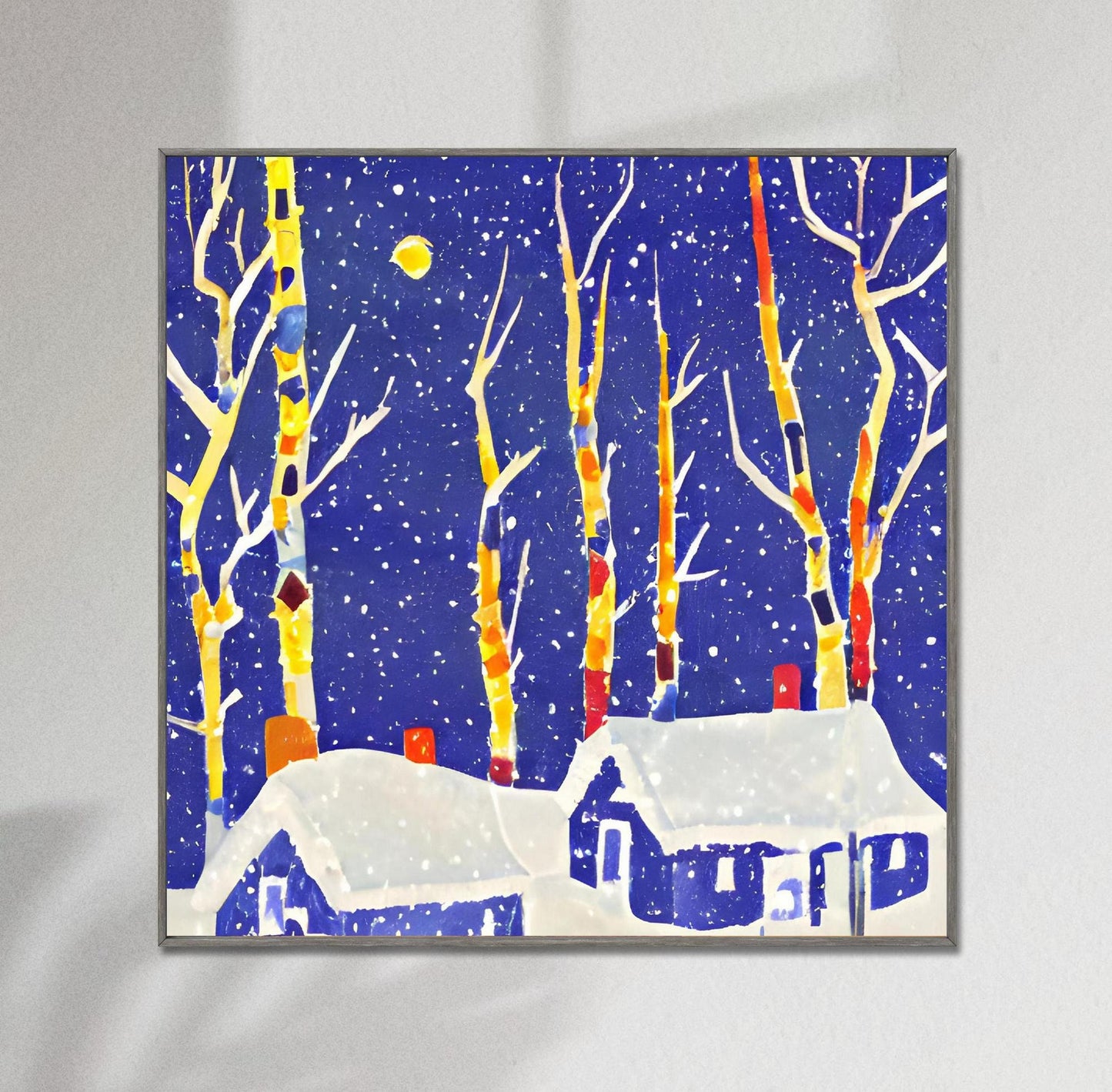 Village On Snowy Christmas Eve Canvas Print, Canvas Art, Abstract Print, Wall Art Bedroom, 70S Art Print, Framed Art Print, Watercolor Art