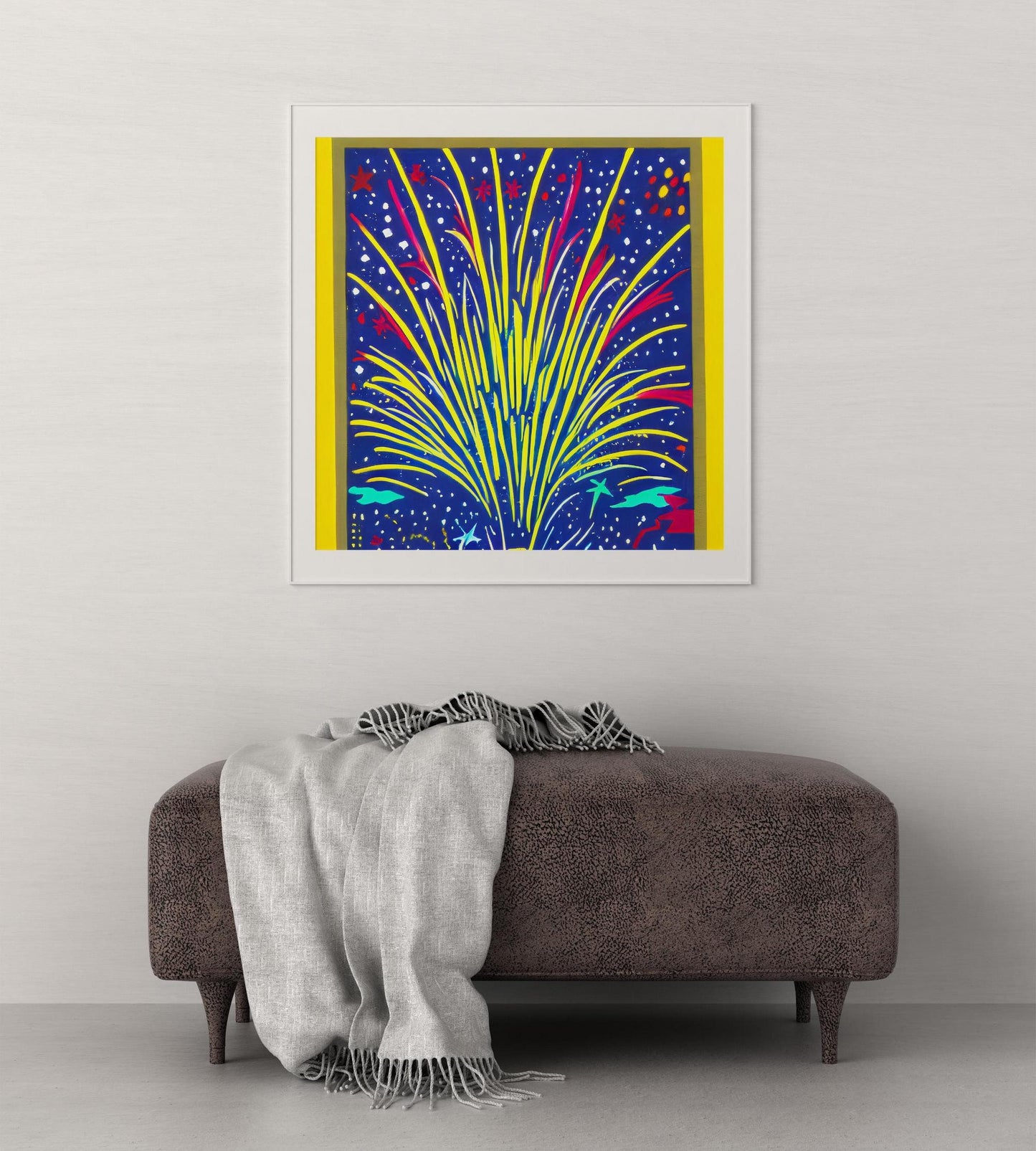 Christmas Eve Fireworks In The Air Canvas Print, Poster, Abstract Print, Modern Print, Living Room Decor, Framed Art Print, Watercolor Art
