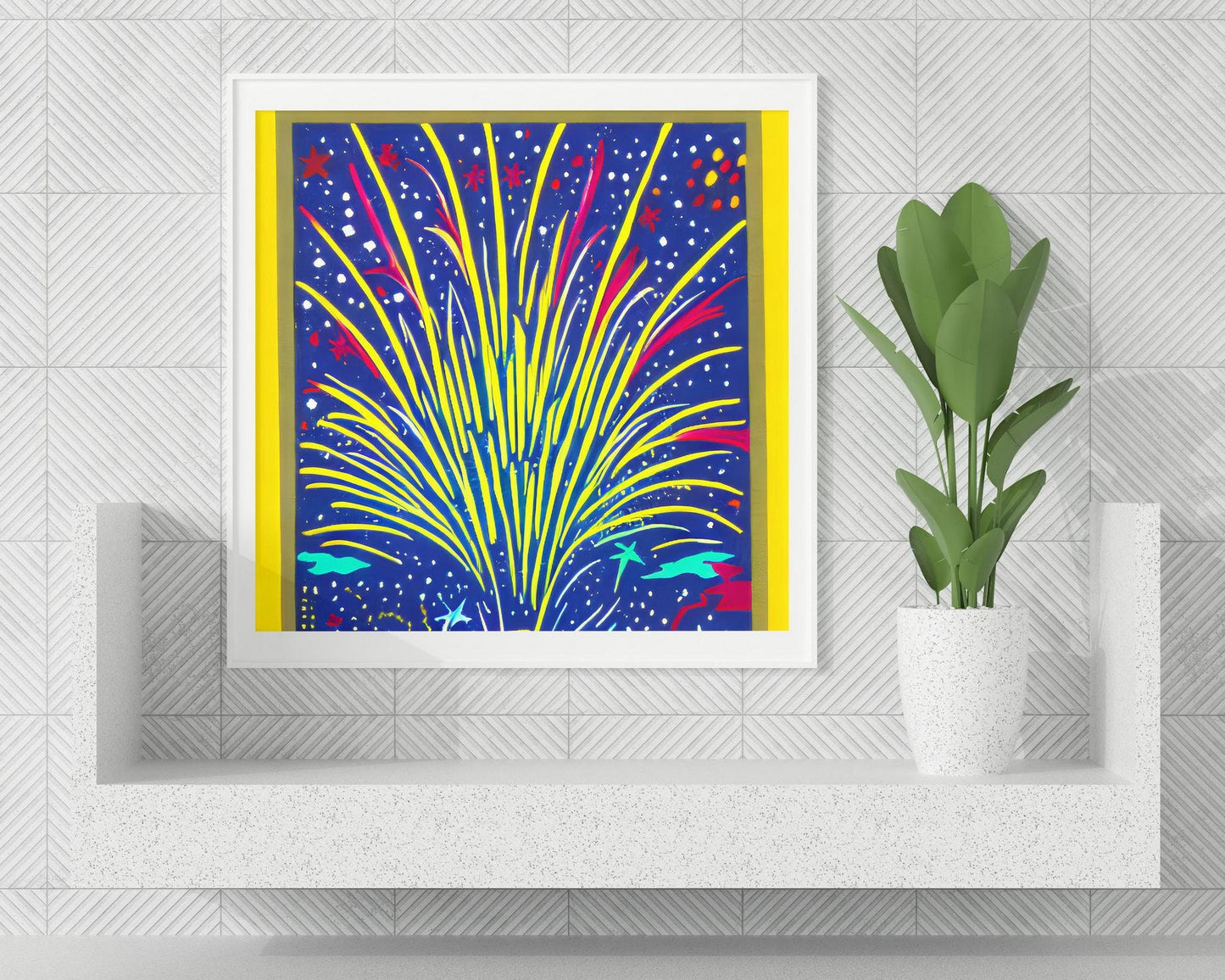 Christmas Eve Fireworks In The Air Canvas Print, Poster, Abstract Print, Modern Print, Living Room Decor, Framed Art Print, Watercolor Art