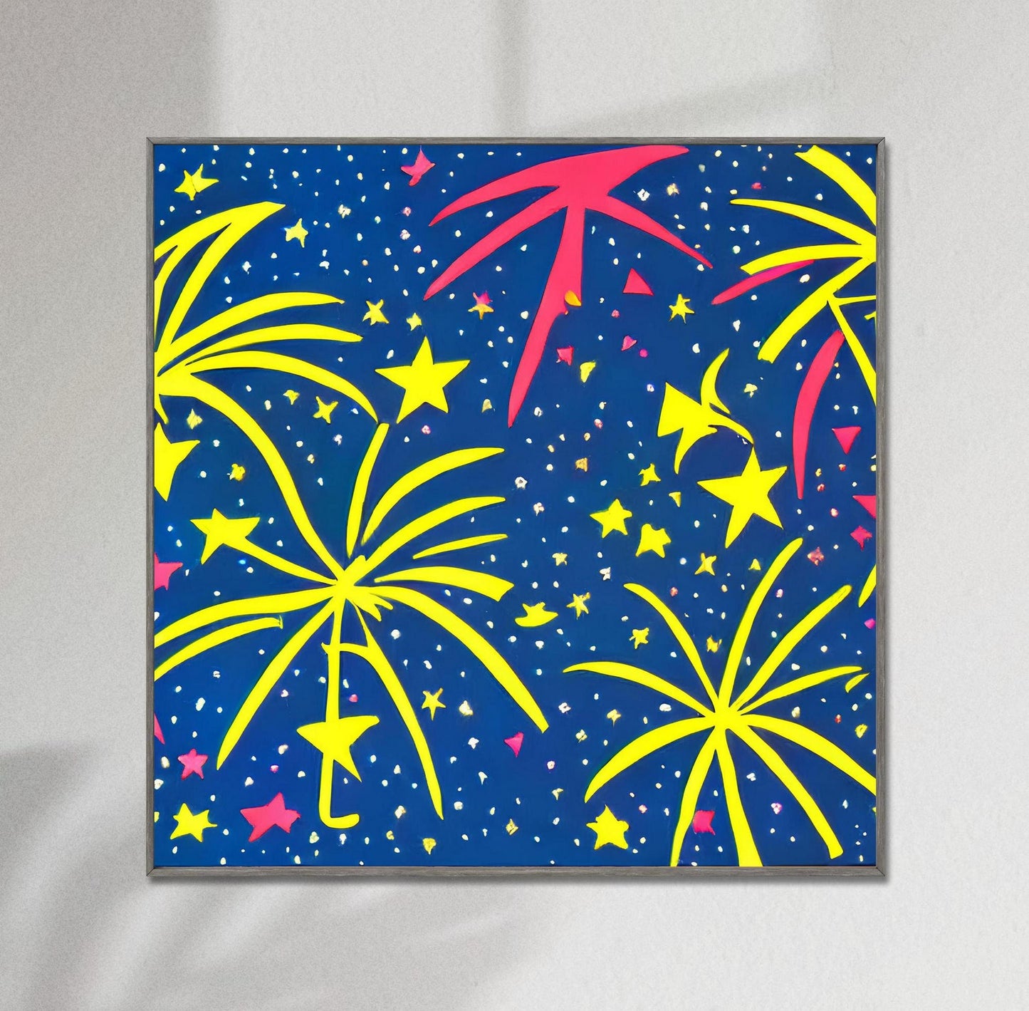 New Year'S Eve Fireworks In The Air Canvas Print, Posters, Abstract Print, Living Room Wall Art, Framed Canvas, Print From Original Painting