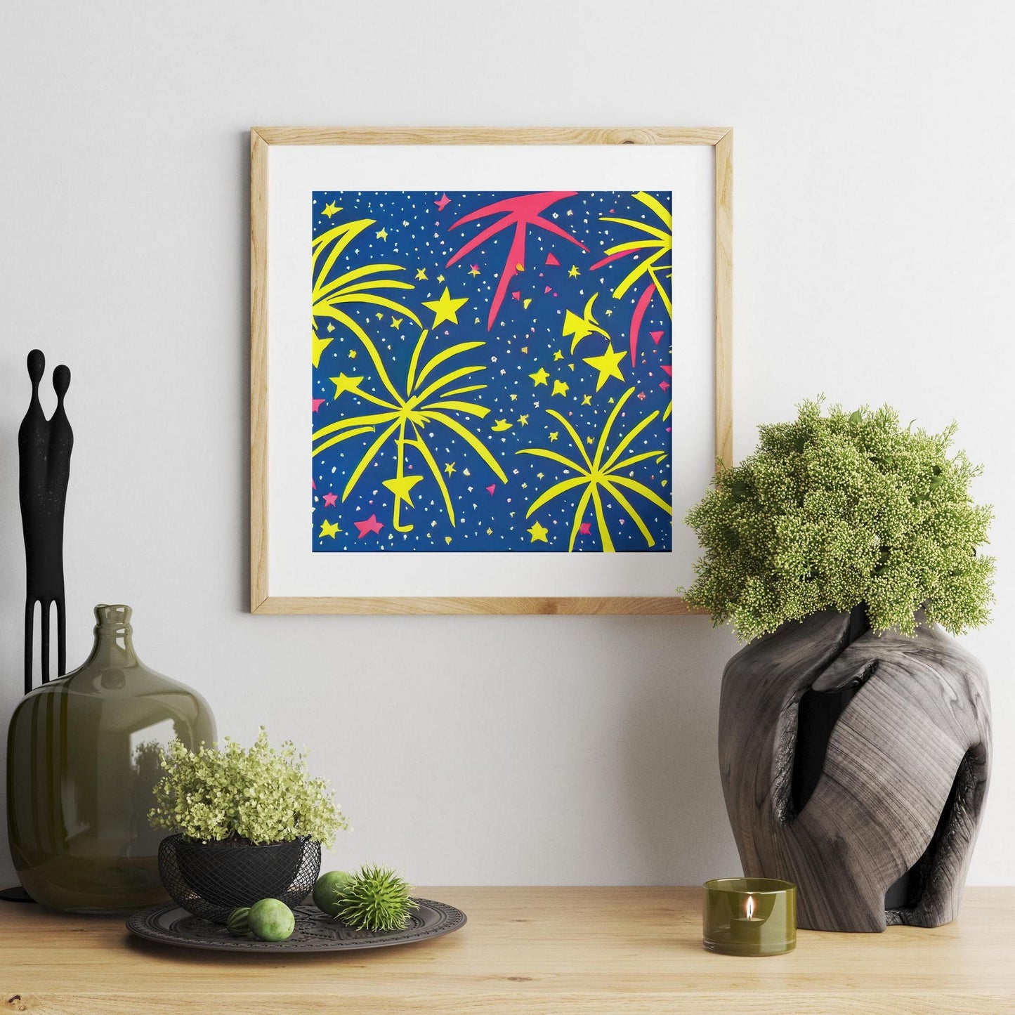 New Year'S Eve Fireworks In The Air Canvas Print, Posters, Abstract Print, Living Room Wall Art, Framed Canvas, Print From Original Painting