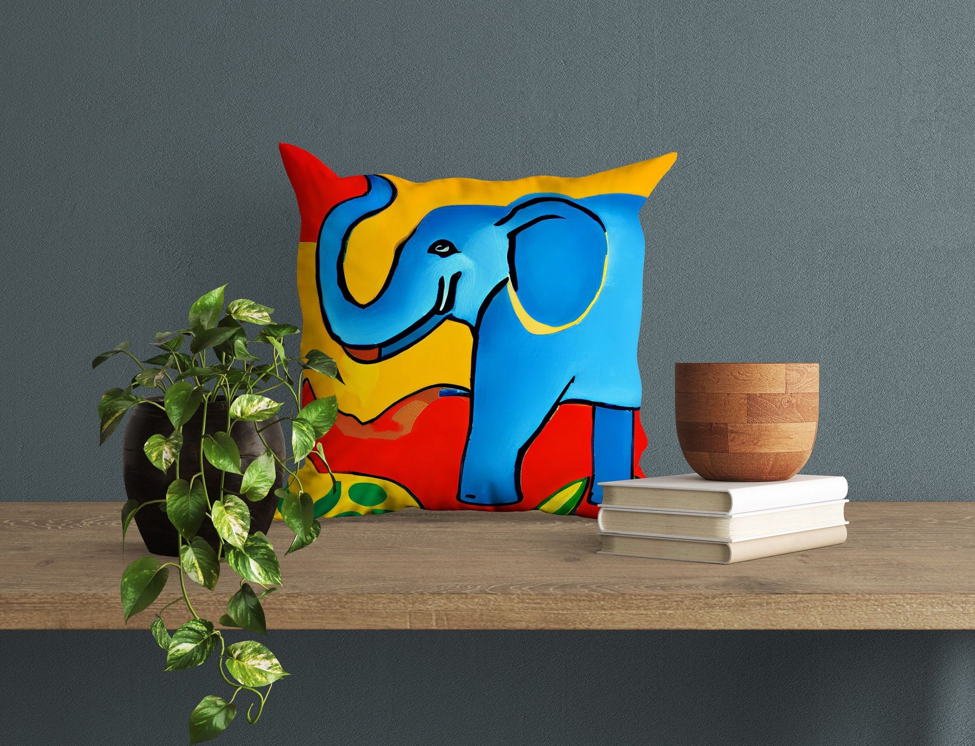 Modern Art African Wildlife Elephant, Throw Pillow Cover, Abstract Art Pillow, Comfortable, Colorful Pillow Case, Fashion