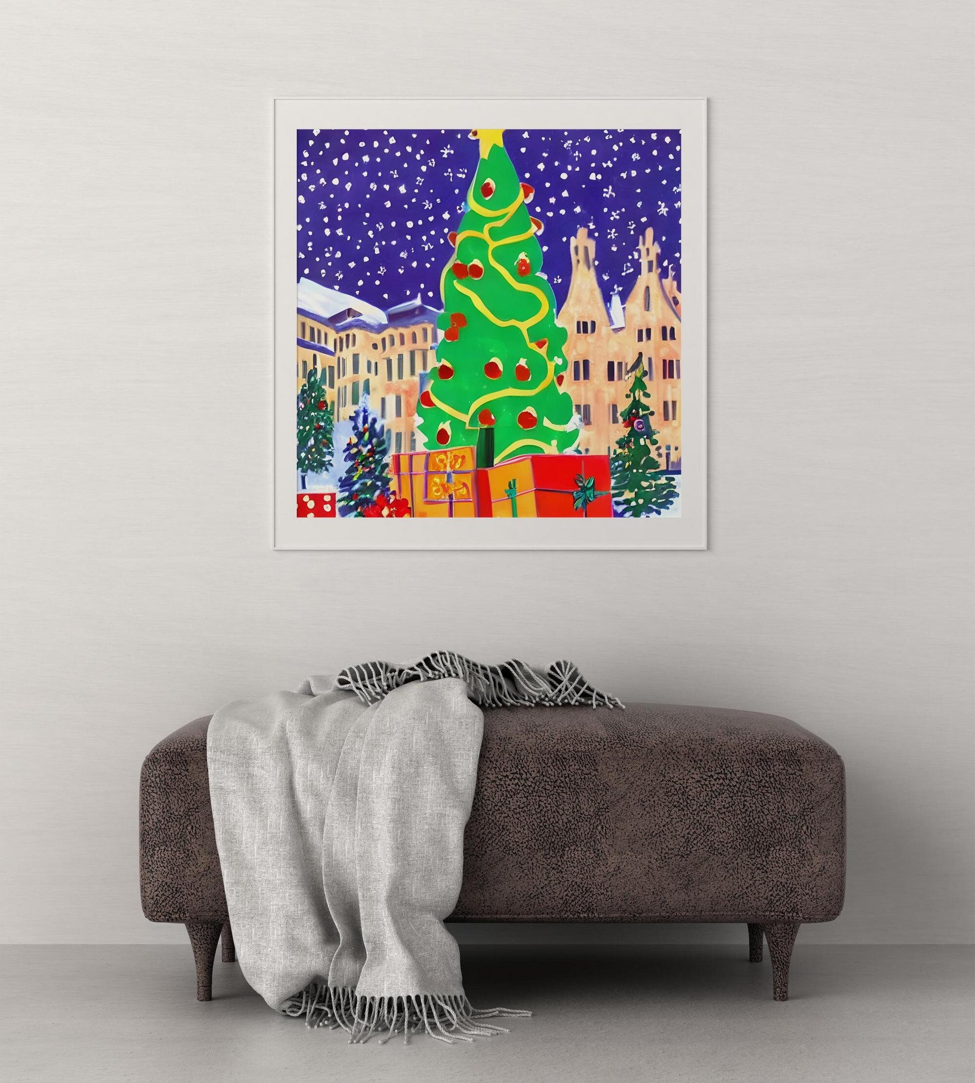 Snowy Christmas Eve, Christmas Tree, Christmas Presents Abstract Art Canvas Print, Abstract Print, Framed Canvas, Print From Original Art