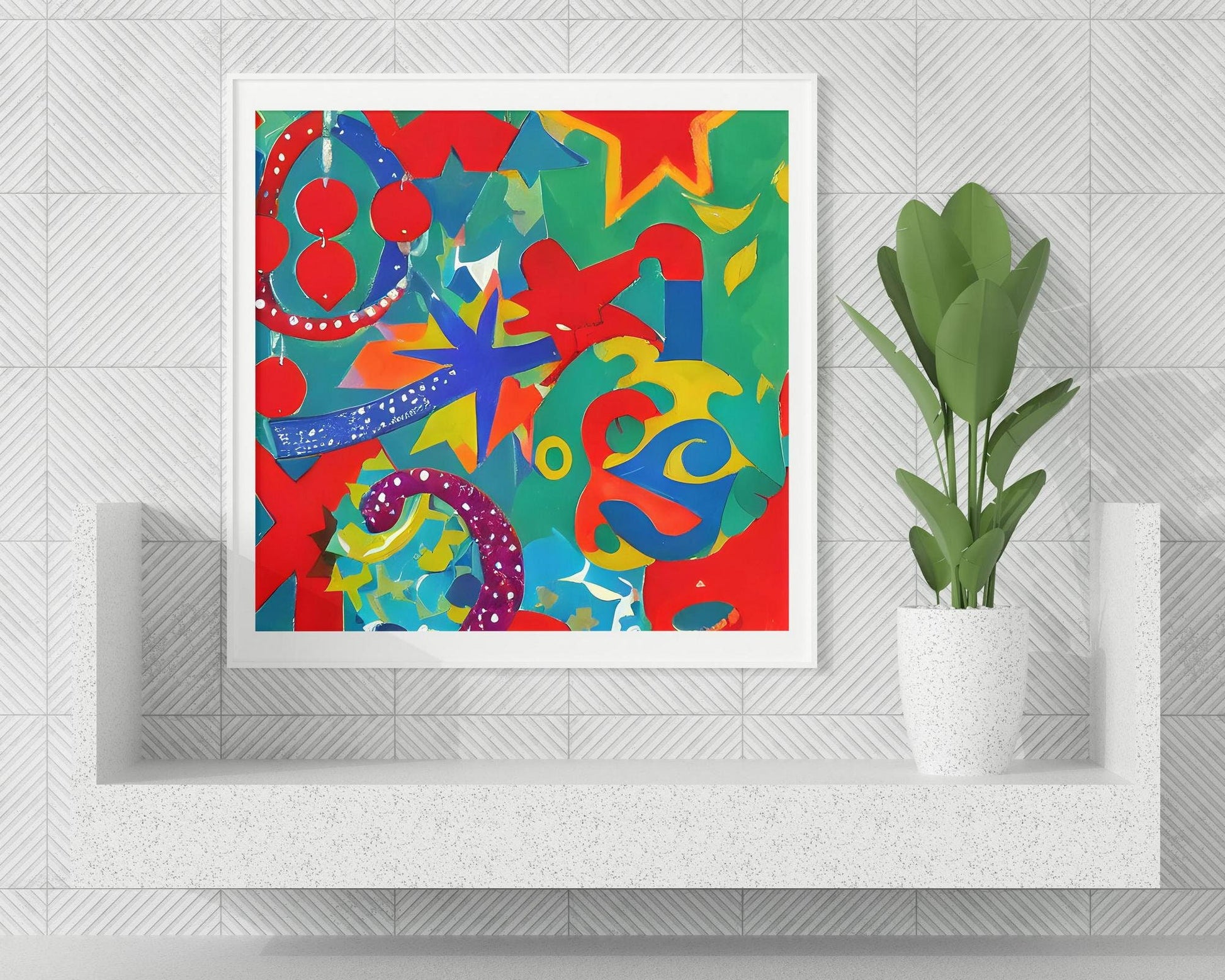 Christmas Decorations Canvas Print, Poster Art, Abstract Print, Square, Kids Wall Art, Framed Art Print, Print From Original Painting