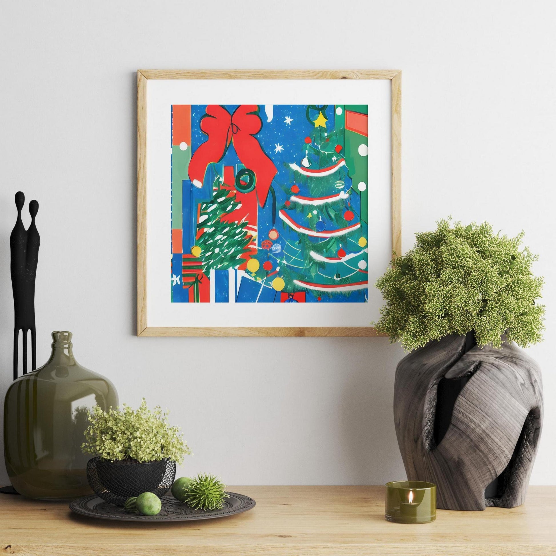 Christmas Tree And Gift Canvas Print, Poster Art, Abstract Print,  Minimalist, Print Wall Decor, Framed Canvas, Print From Original Painting