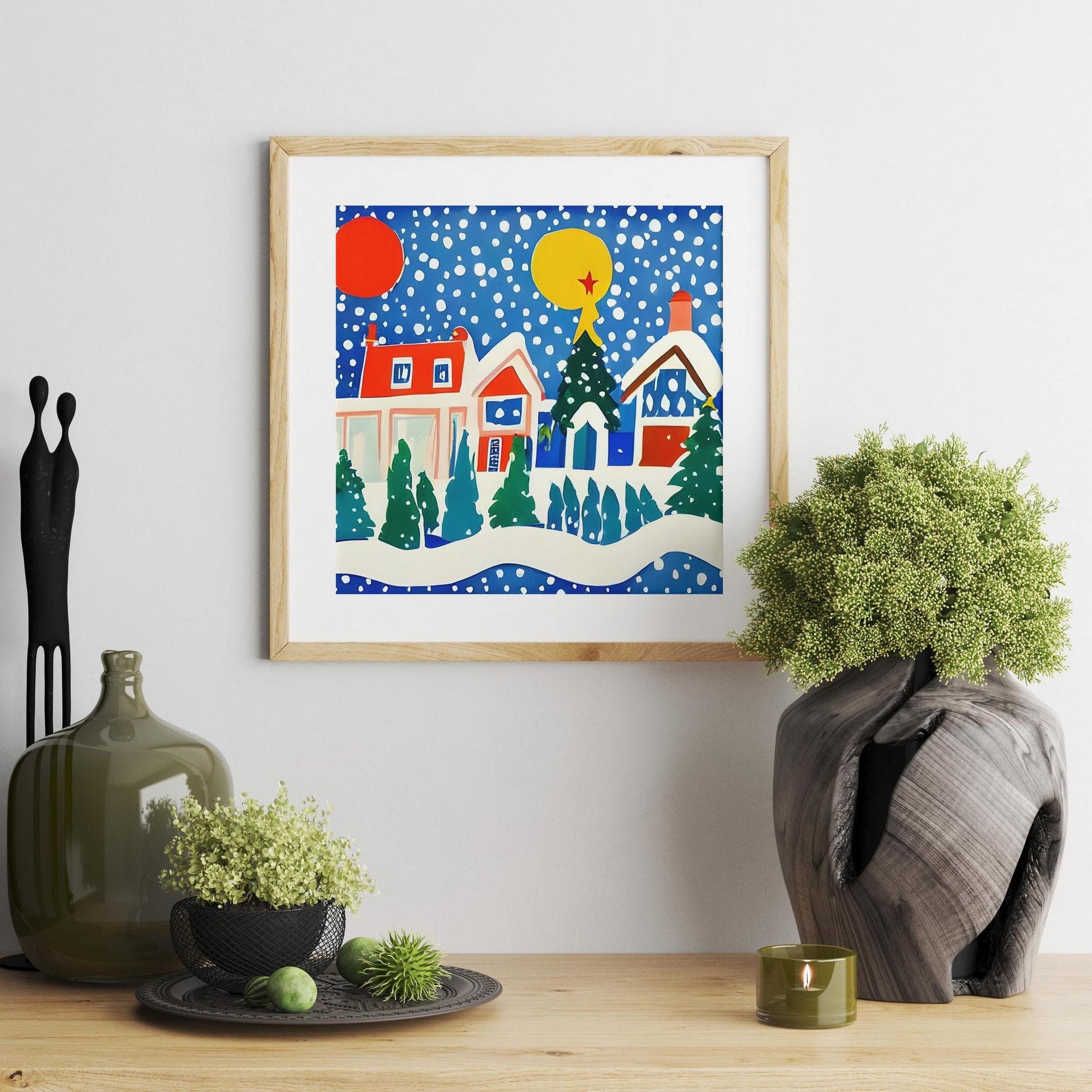 Snowy Christmas Eve Village Canvas Print, Canvas Art, Abstract Print, Wall Art Bedroom, Living Room Decor, Framed Art Print, Fine Art Poster