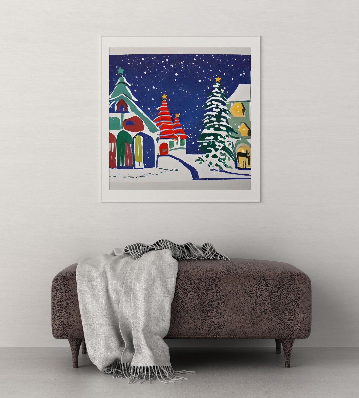 Village On Snowy Christmas Eve Canvas Print, Poster Print, Abstract Print, Modern Art Print, Wall Decor Poster, Framed Art Print