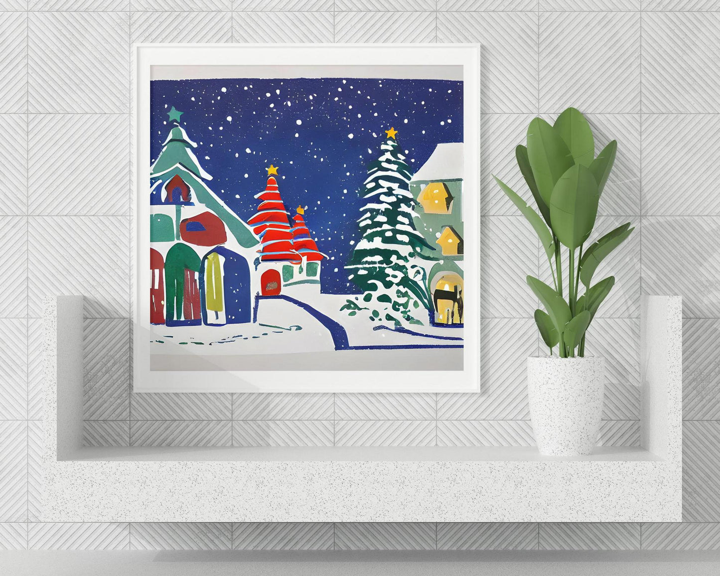 Village On Snowy Christmas Eve Canvas Print, Poster Print, Abstract Print, Modern Art Print, Wall Decor Poster, Framed Art Print