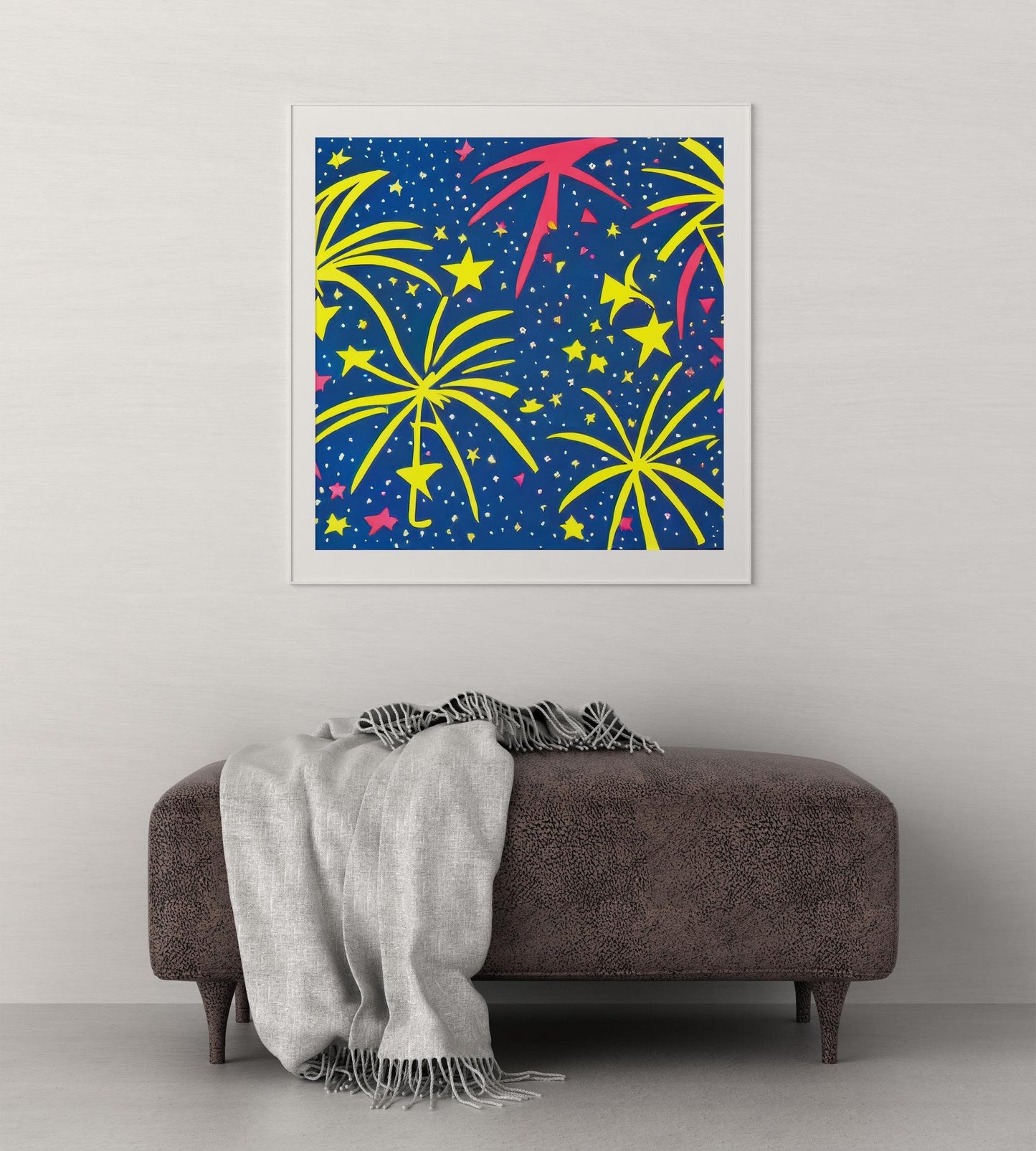 New Year'S Eve Fireworks In The Air Canvas Print, Posters, Abstract Print, Living Room Wall Art, Framed Canvas, Print From Original Painting