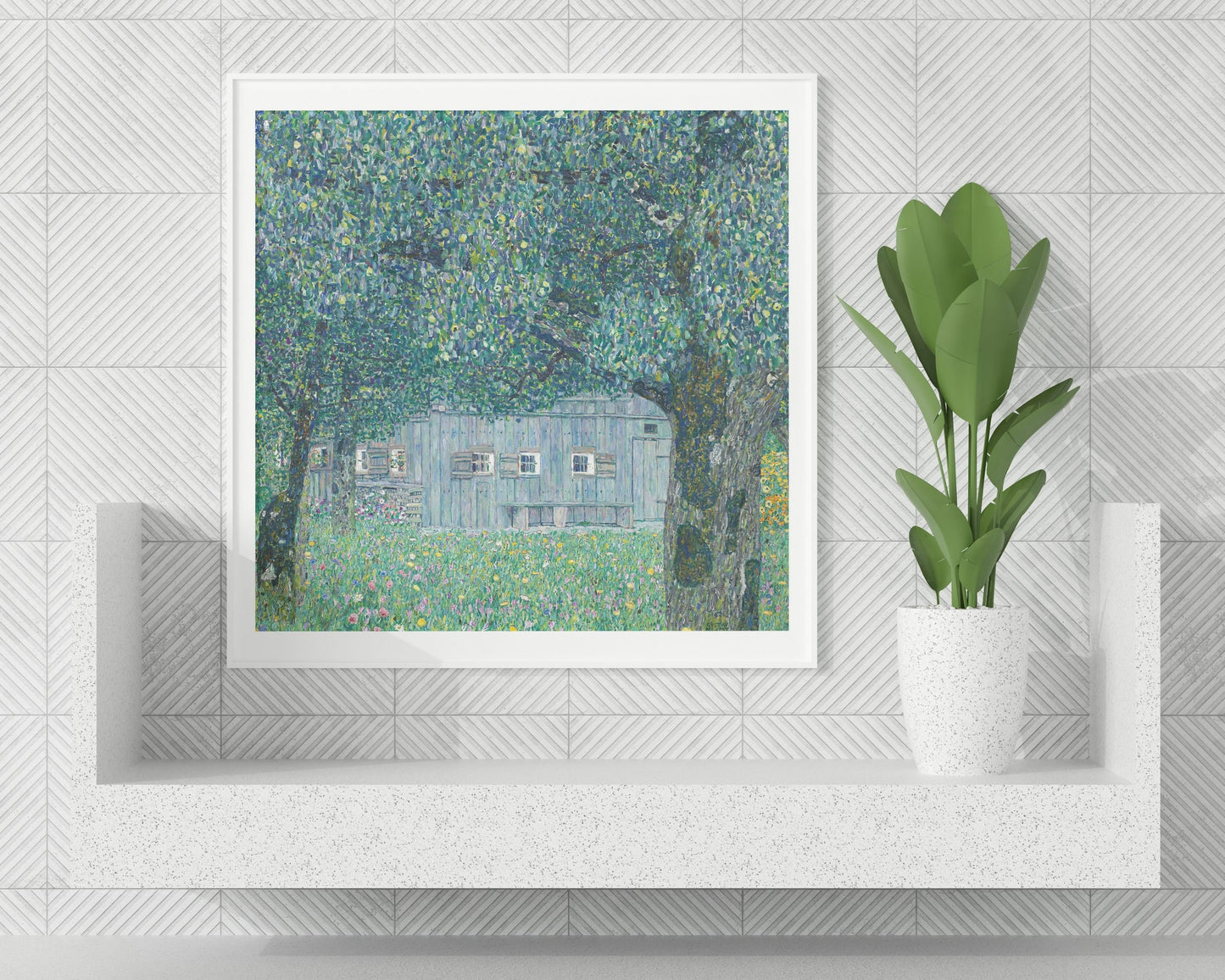 Gustav Klimt Painting Farmhouse In Buchberg Canvas Print, Canvas Print Decor, Masterpiece Print, Large Poster, Vivid Color, Abstract Poster