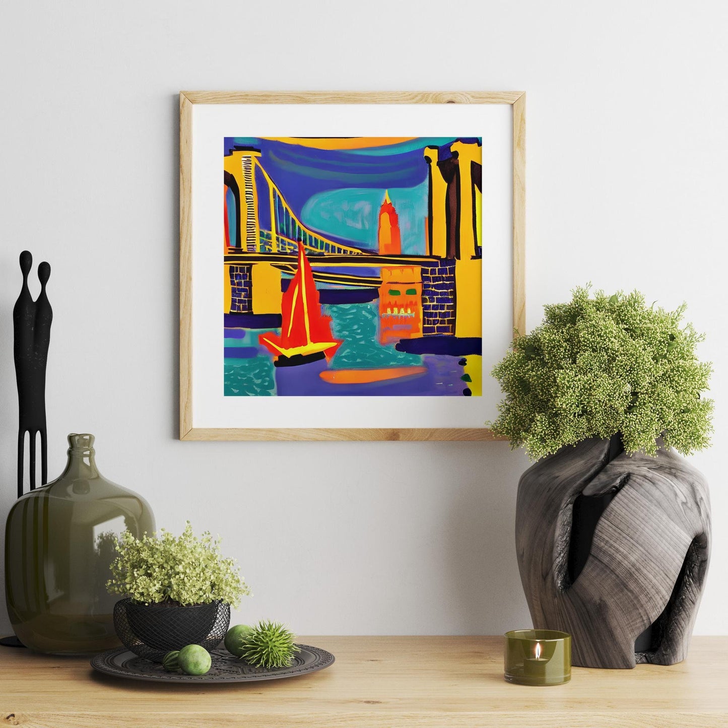 Night View Of Brooklyn Bridge, New York, Poster Art, Travel Art Print, American Travel Poster, Abstract Art, Kids Room, Framed Art Print