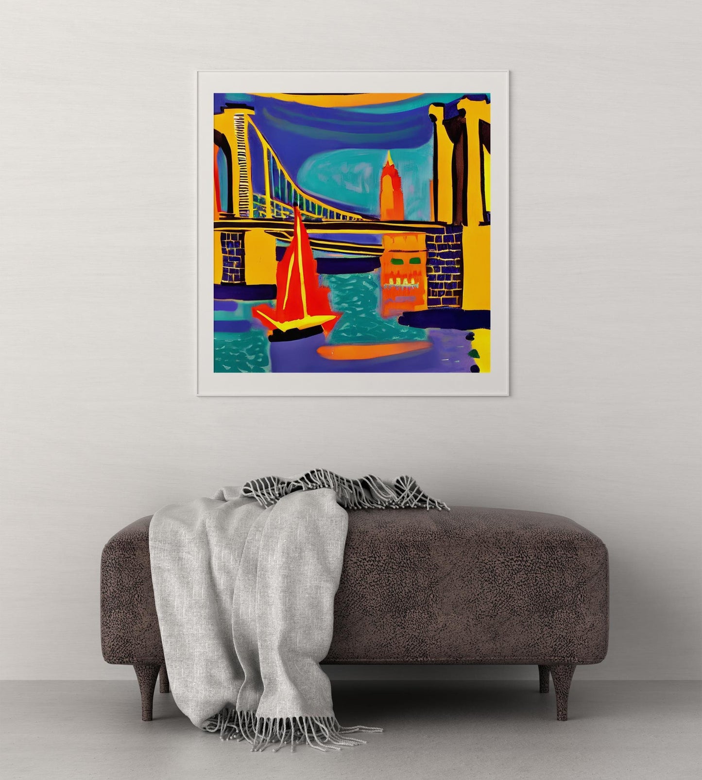 Night View Of Brooklyn Bridge, New York, Poster Art, Travel Art Print, American Travel Poster, Abstract Art, Kids Room, Framed Art Print