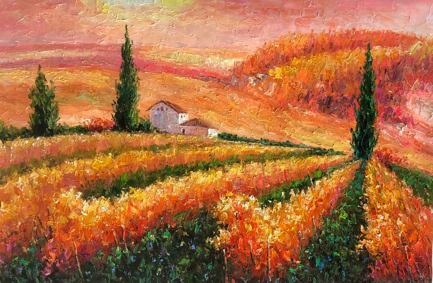 Abstract Landscape Oil Painting Large Abstract Landscape Painting Fall Landscape Painting French Landscape Painting Vinyard Oil Painting