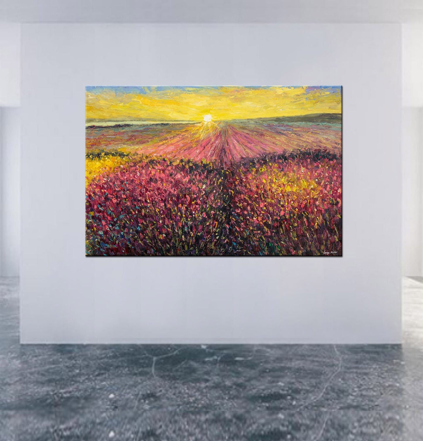 Experience the Beauty of French Provence with this Lavender Fields Oil Painting, Ready to Hang on Your Wall