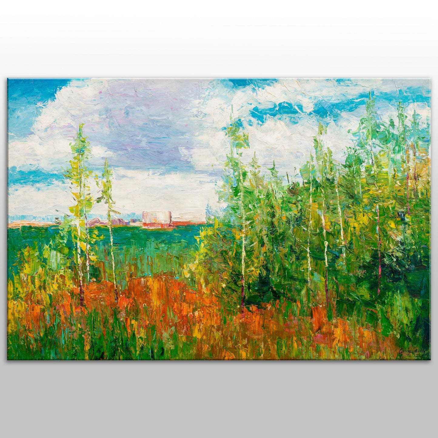 Oil Painting Spring Landscape With Trees - Bring a Unique Aesthetic Room Decor with Impasto Oil Painting of Landscape by George Miller
