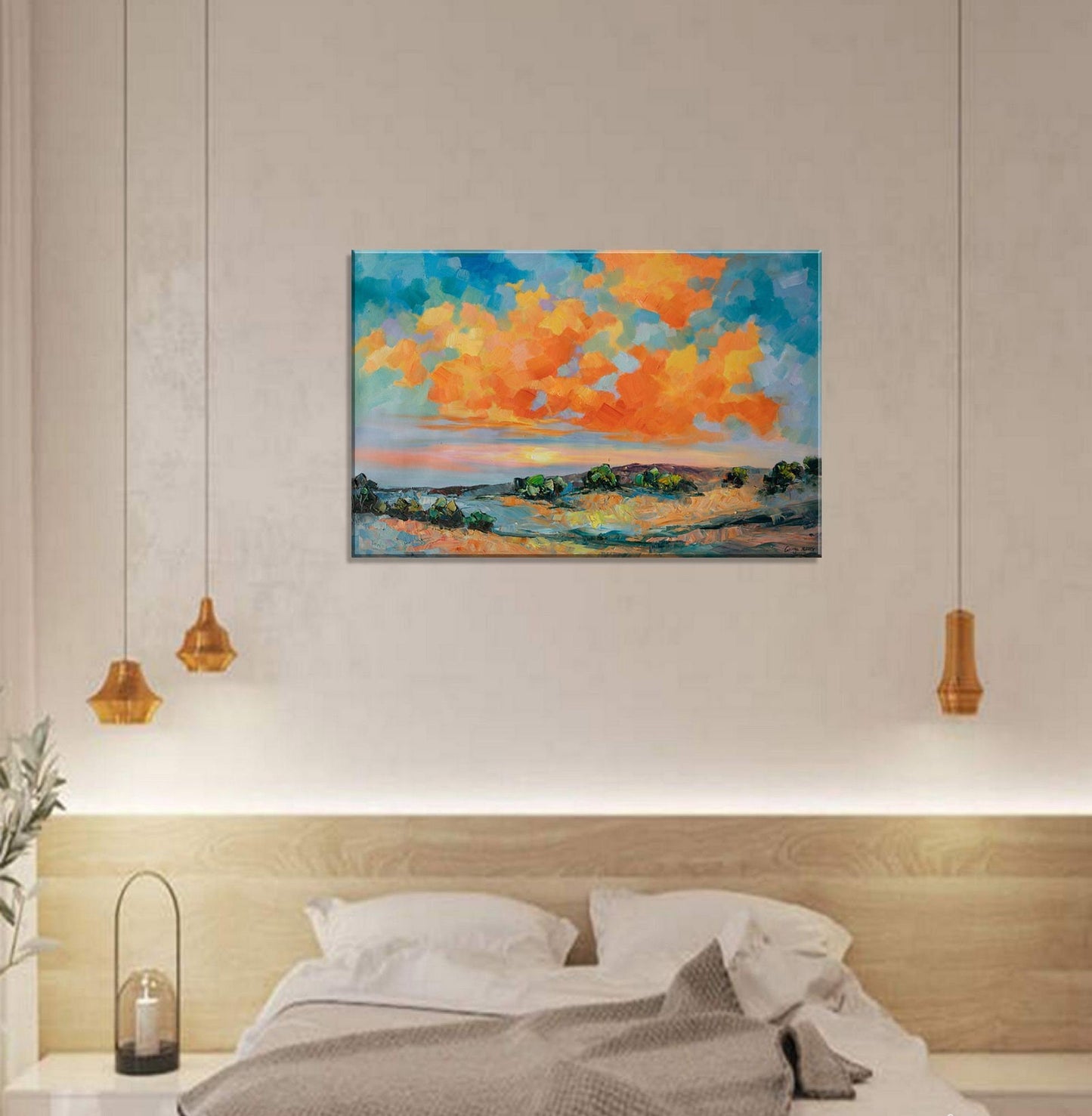 Original Abstract Landscape Oil Painting, Add a pop of color to your living room with this large abstract landscape oil painting