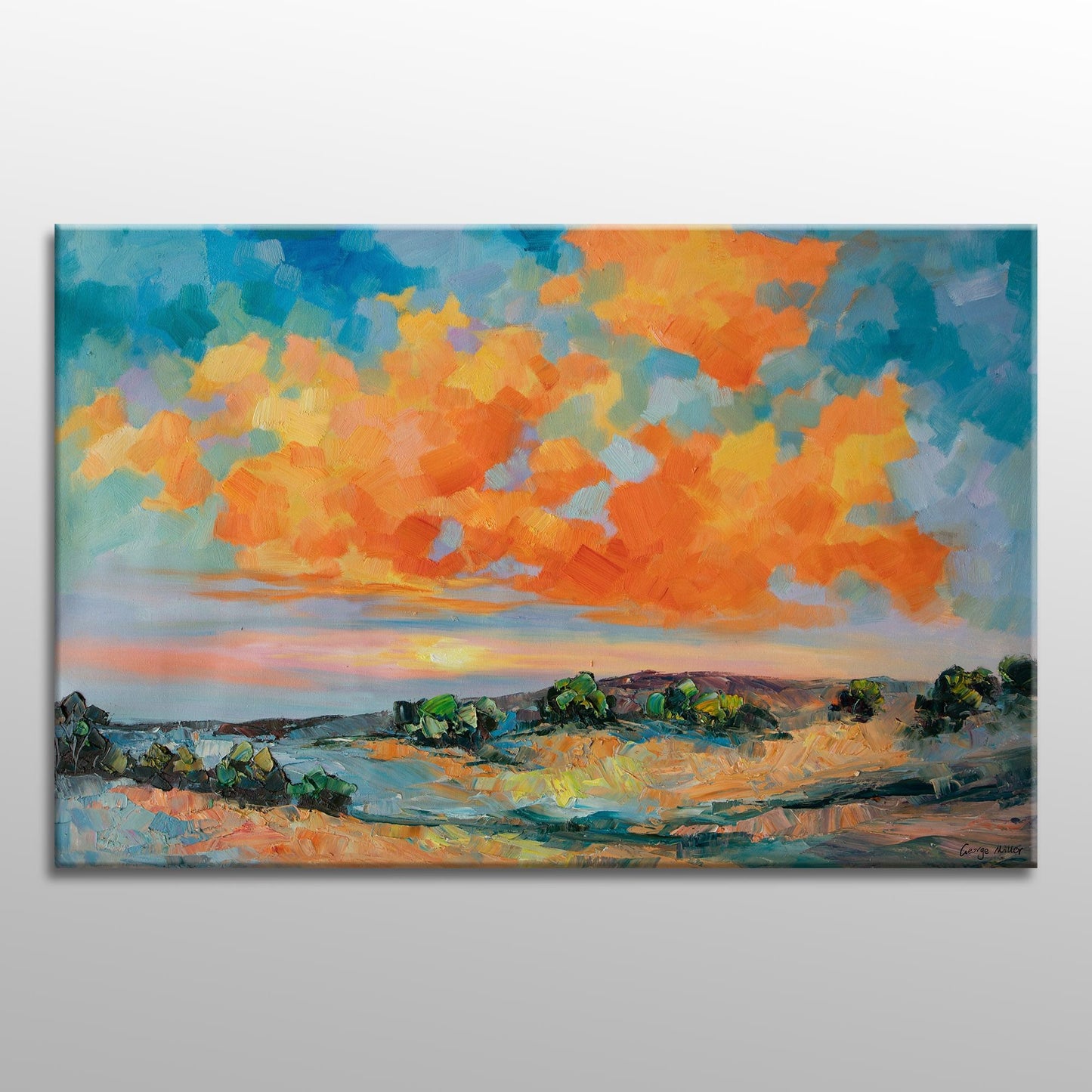 Original Abstract Landscape Oil Painting, Add a pop of color to your living room with this large abstract landscape oil painting