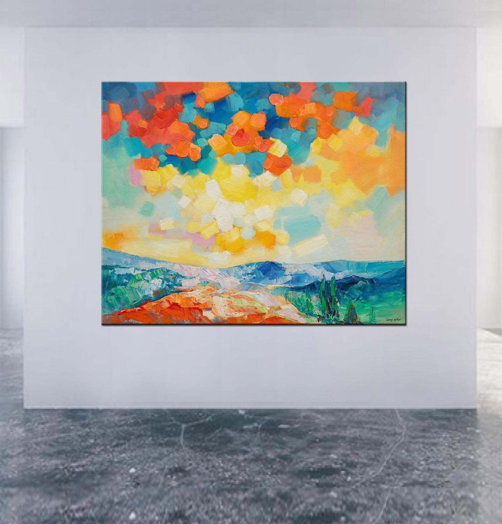 Abstract Landscape Oil Painting, Canvas Wall Art, An Original Abstract Landscape Oil Painting by George Miller