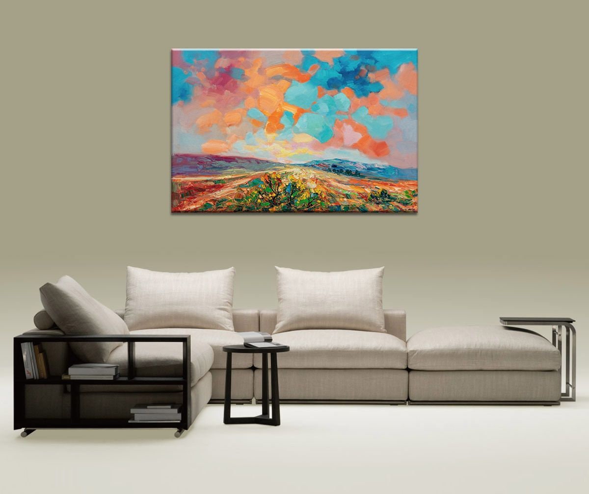 Stunning Handmade Palette Knife Abstract Landscape Oil Painting, Ready to Hang, 32x48 inches - a Modern, Large Wall Art Masterpiece