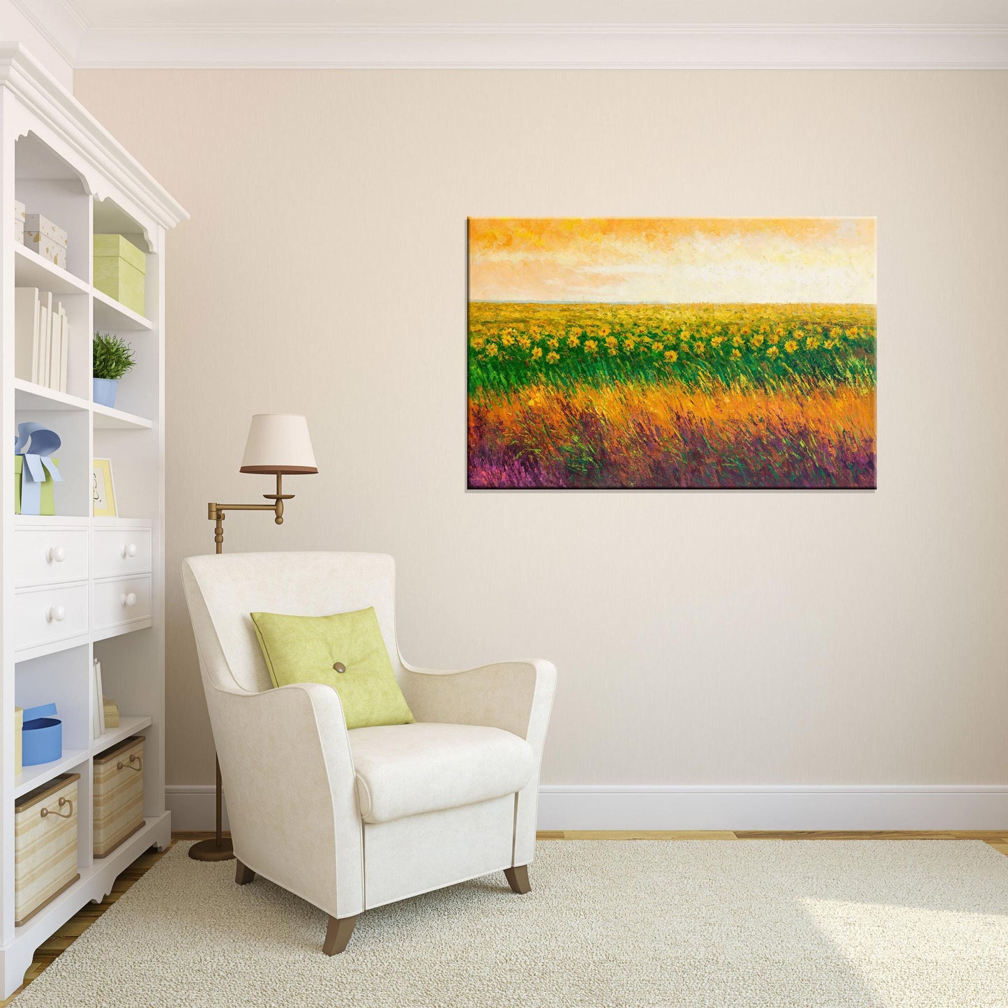 Large Landscape Oil Painting Spring Fields With Flowers - Add a Splash of Color to Your Space with an Oversized Landscape Oil Painting