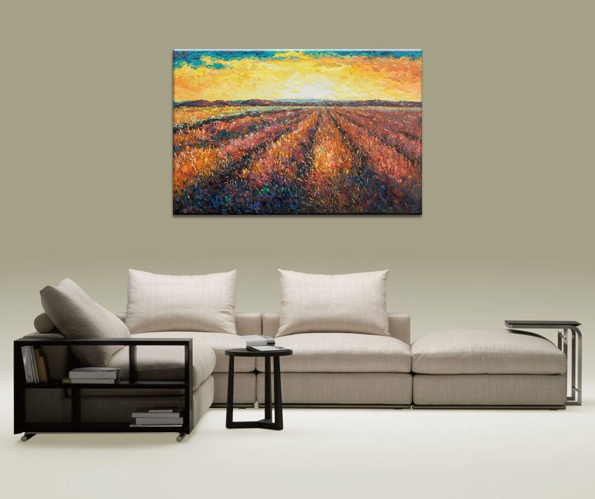 Landscape Oil Painting, Large Wall Art Painting, Lavender Field, Abstract Art, Original Artwork, Canvas Art, Wall Decor, Large Canvas Art