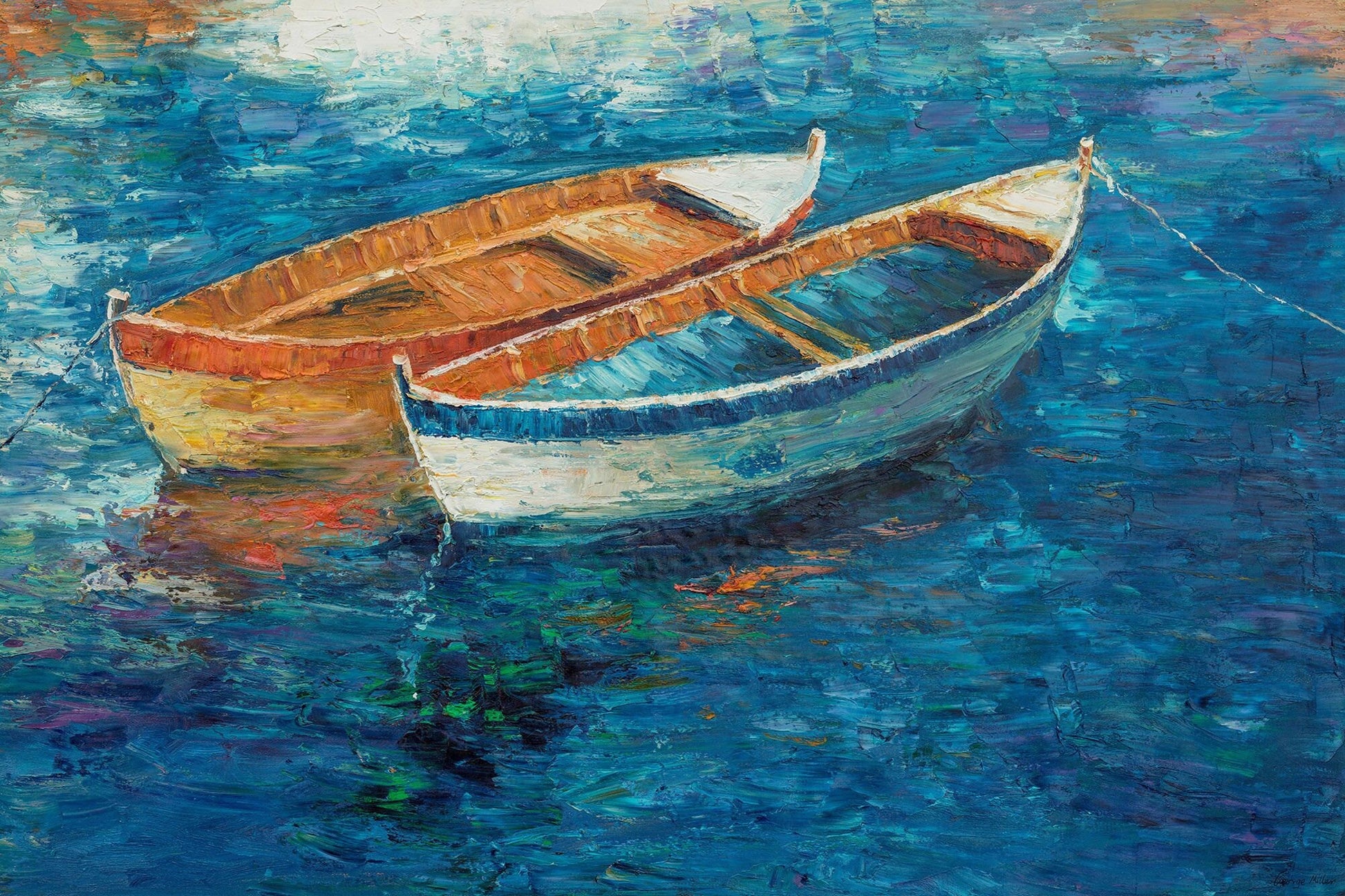 Oil Painting, Original Painting, Fishing Boat, Seascape Painting, Abstract Oil Painting, Large Abstract Painting, Kitchen Art, Modern Art