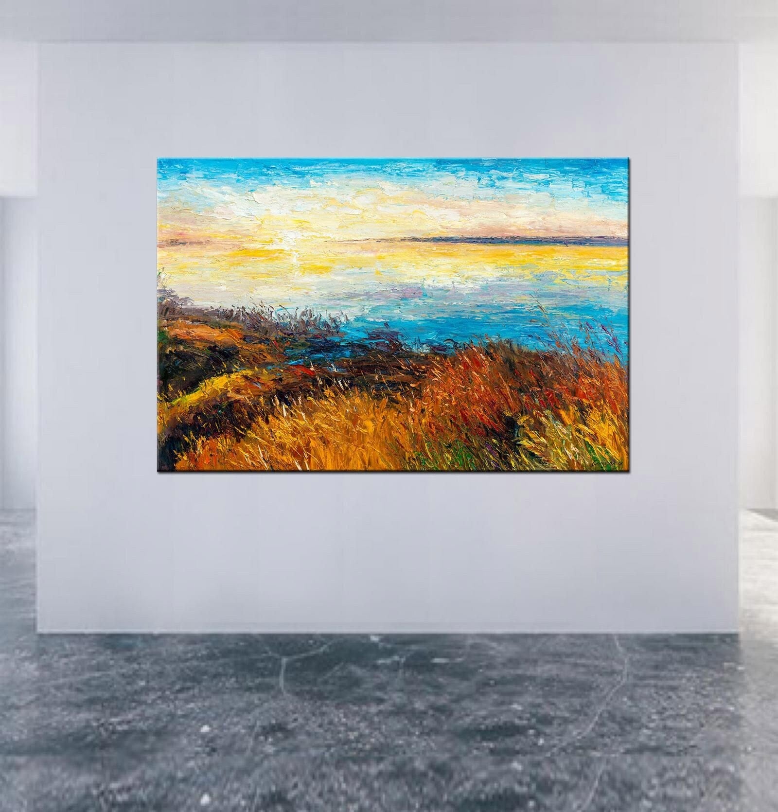 Landscape Painting Sunrise By The River , Canvas Painting, Wall Art Painting, Landscape Painting, Large Painting, Handmade, Contemporary