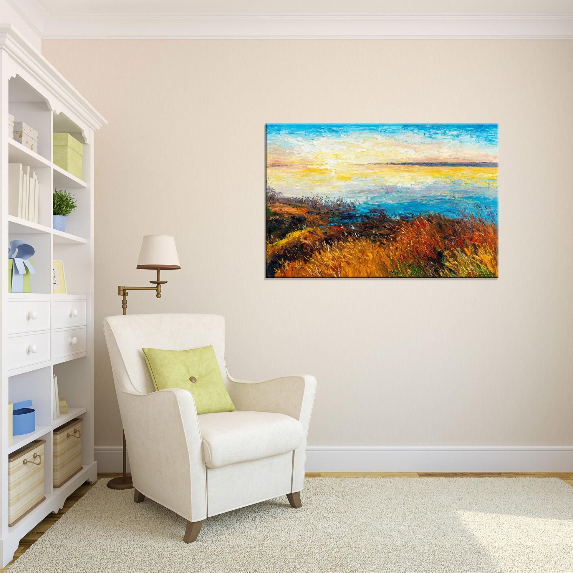 Landscape Painting Sunrise By The River , Canvas Painting, Wall Art Painting, Landscape Painting, Large Painting, Handmade, Contemporary