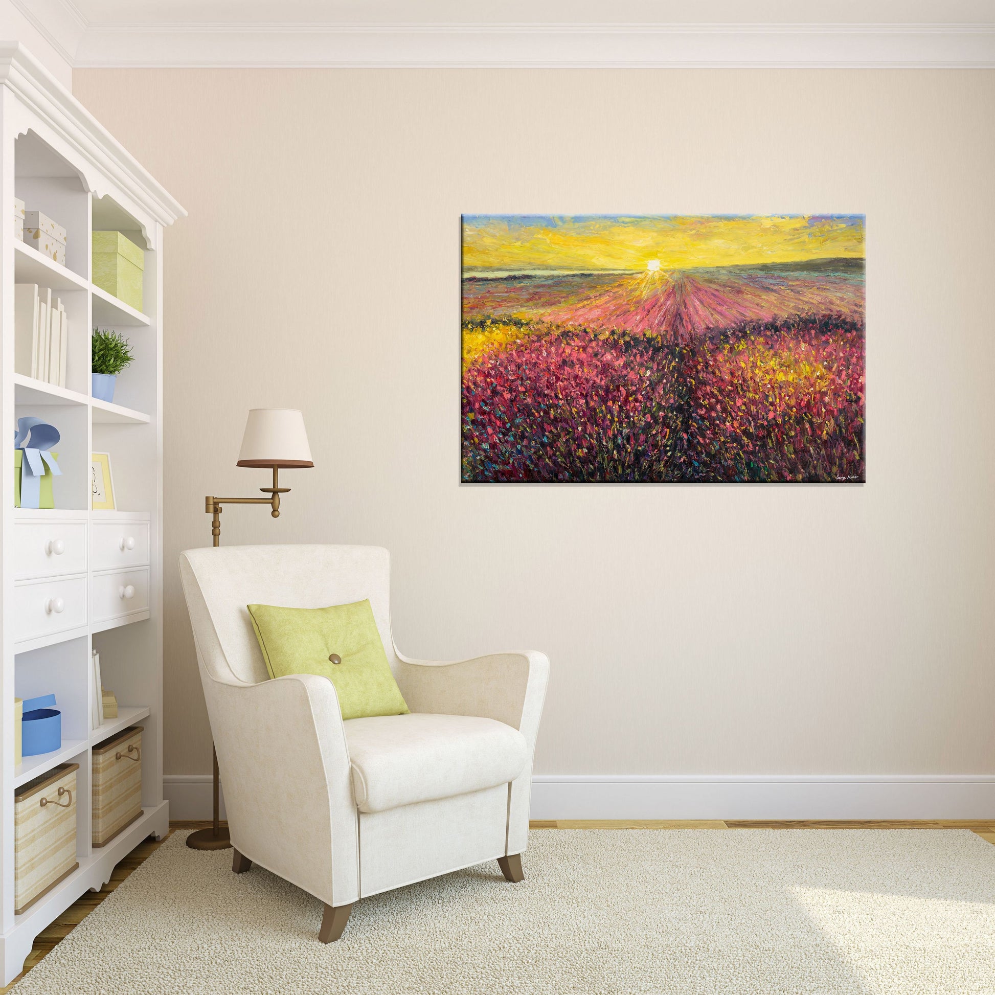Experience the Beauty of French Provence with this Lavender Fields Oil Painting, Ready to Hang on Your Wall