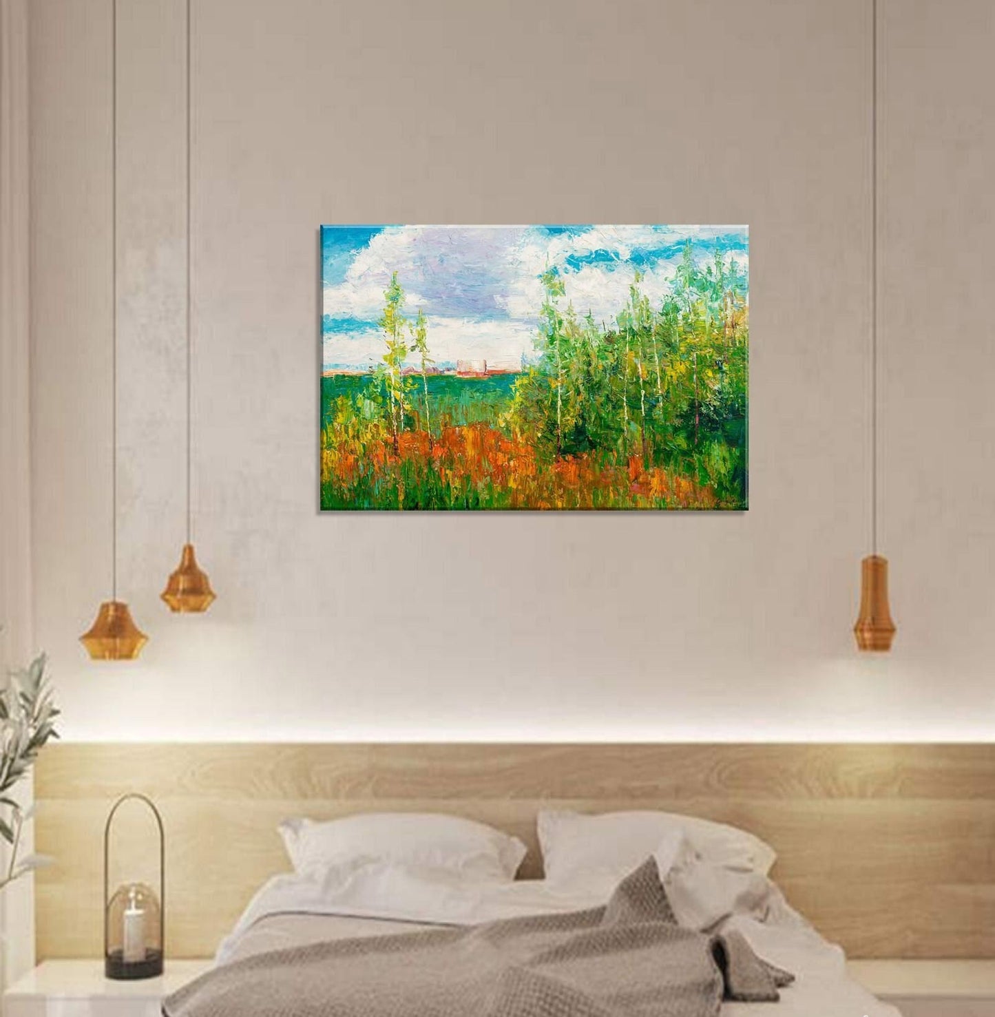 Oil Painting Spring Landscape With Trees - Bring a Unique Aesthetic Room Decor with Impasto Oil Painting of Landscape by George Miller