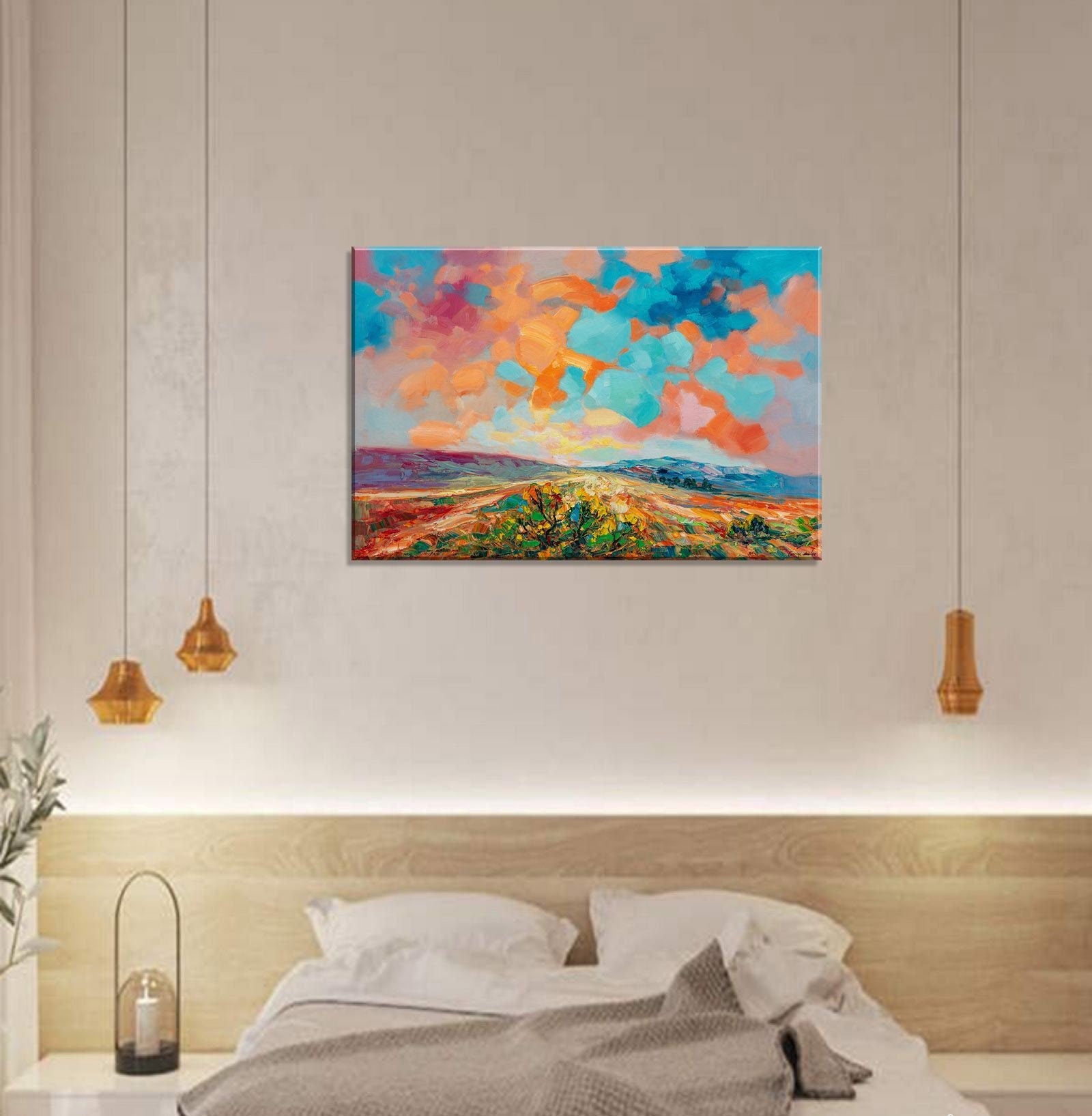 Stunning Handmade Palette Knife Abstract Landscape Oil Painting, Ready to Hang, 32x48 inches - a Modern, Large Wall Art Masterpiece