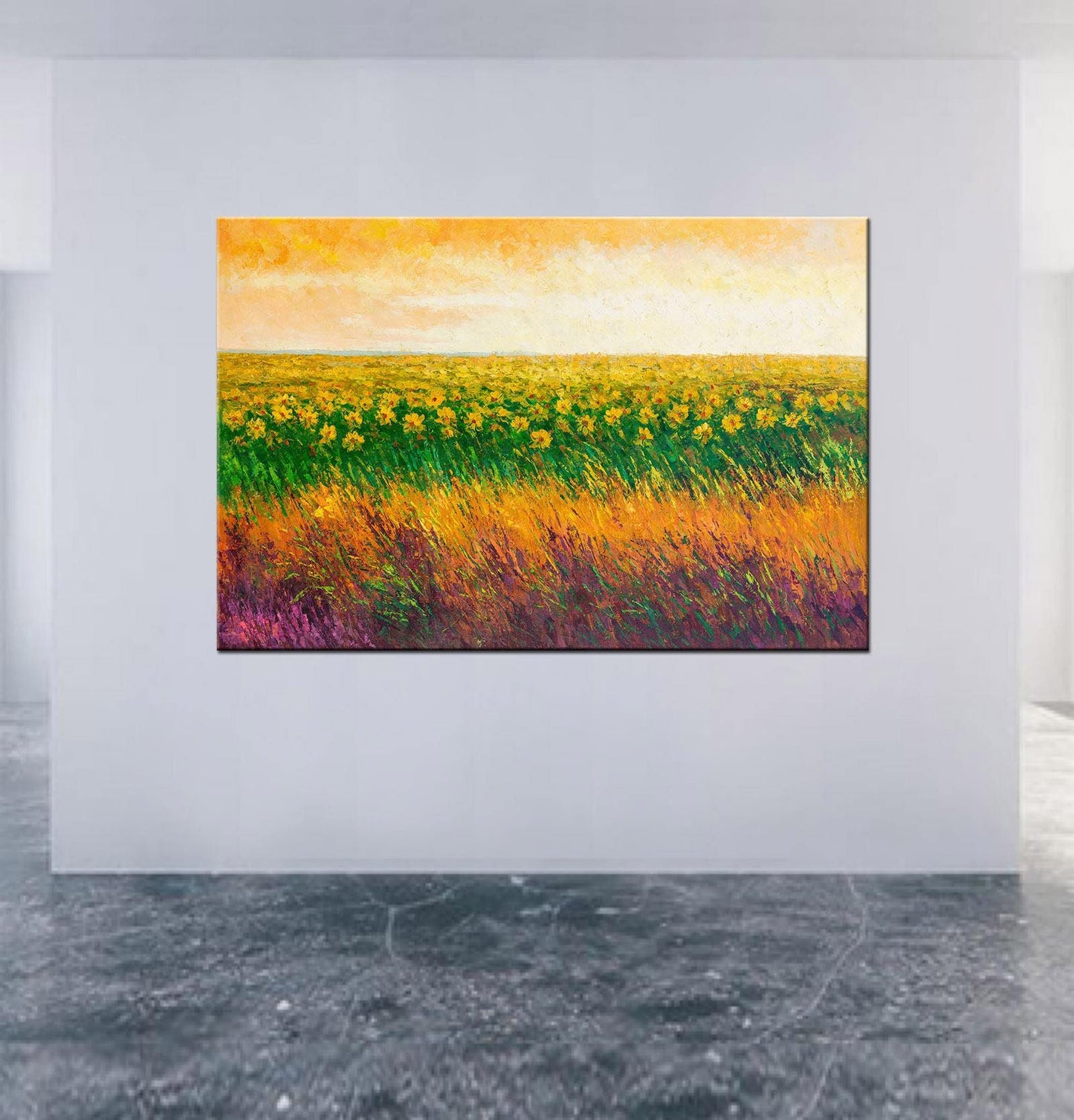 Large Landscape Oil Painting Spring Fields With Flowers - Add a Splash of Color to Your Space with an Oversized Landscape Oil Painting