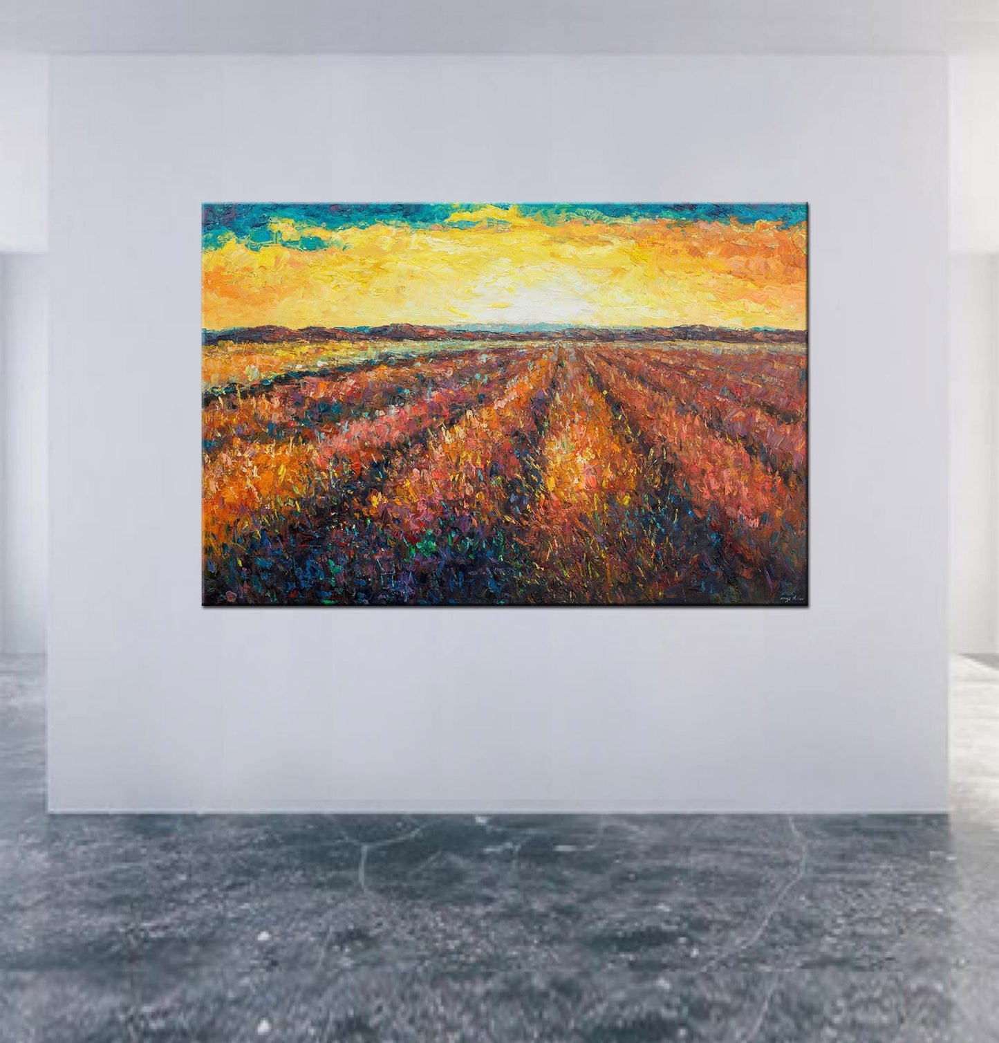 Landscape Oil Painting, Large Wall Art Painting, Lavender Field, Abstract Art, Original Artwork, Canvas Art, Wall Decor, Large Canvas Art