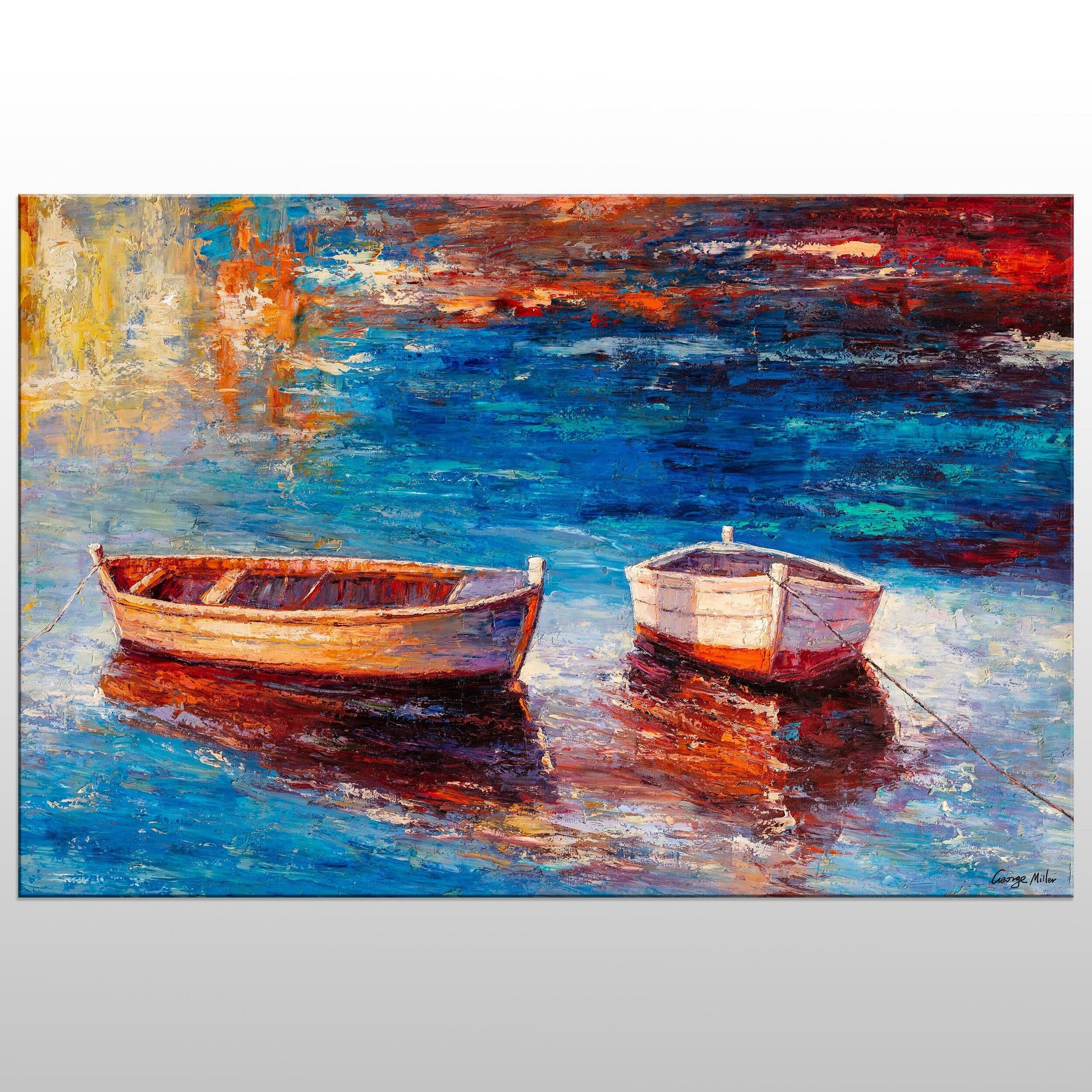 Large Oil Painting Fishing Boats, Large Wall Art Painting, Living Room Wall Art, Contemporary Art, Original Oil Painting Seascape, Original