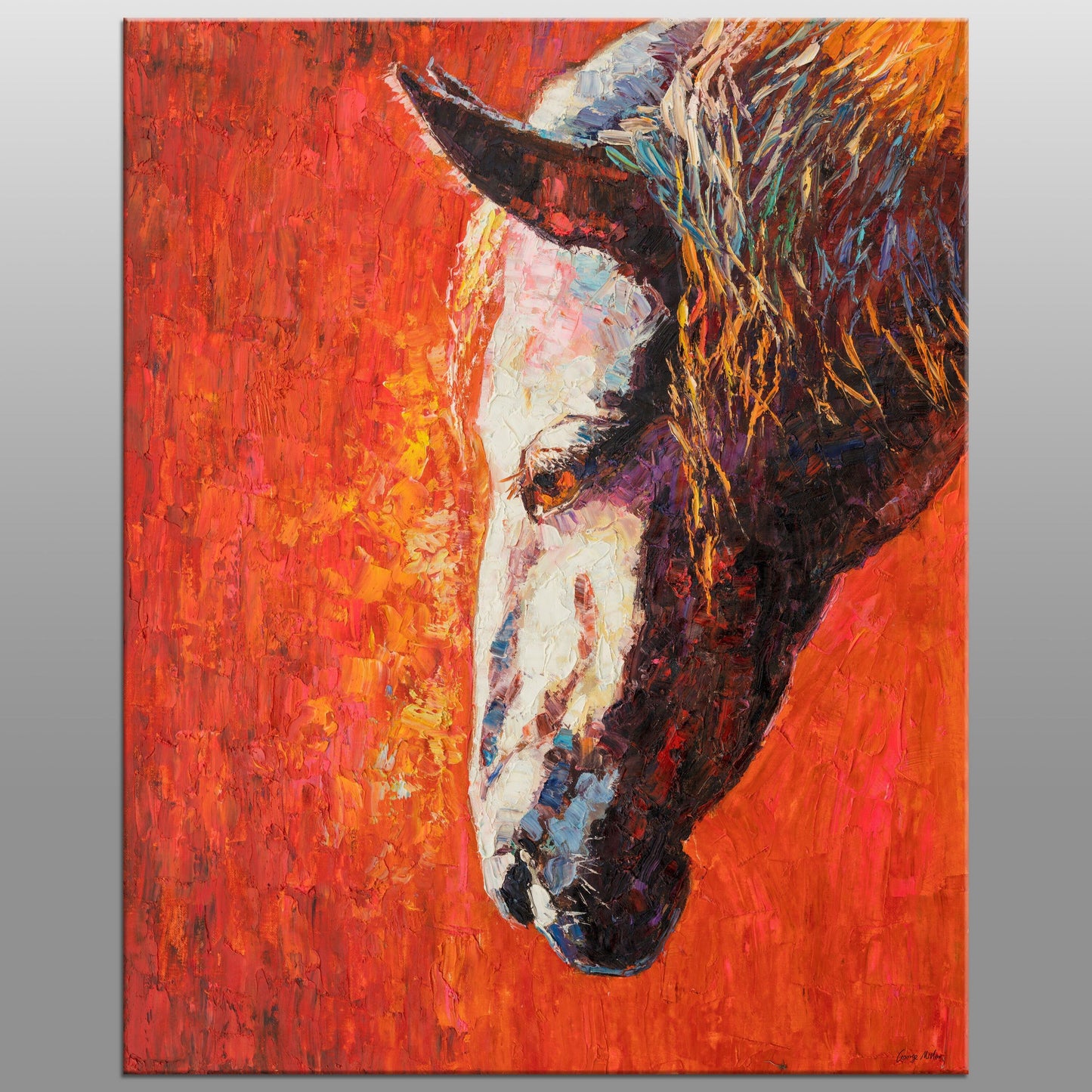 Large Horse Art Painting: Modern Abstract Oil - 32x48 inches - Living Room Wall Decor, Coffee Wall Art, Living Room Wall Art