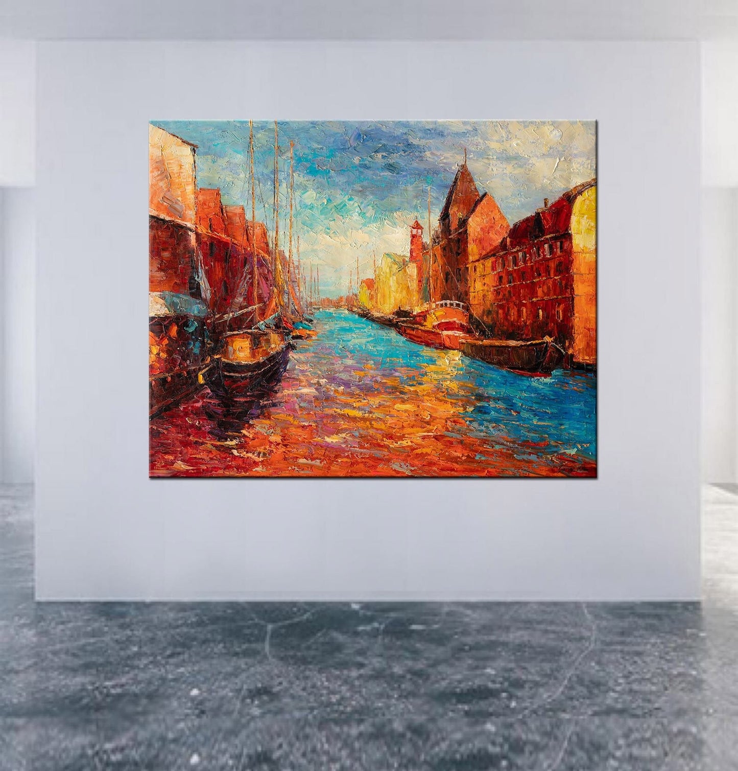 Venice Grand Canal Oil Painting - Gondola Twilight, 32x40 | Palette Knife Art | Ready to Hang, Contemporary Art, Wall Decor