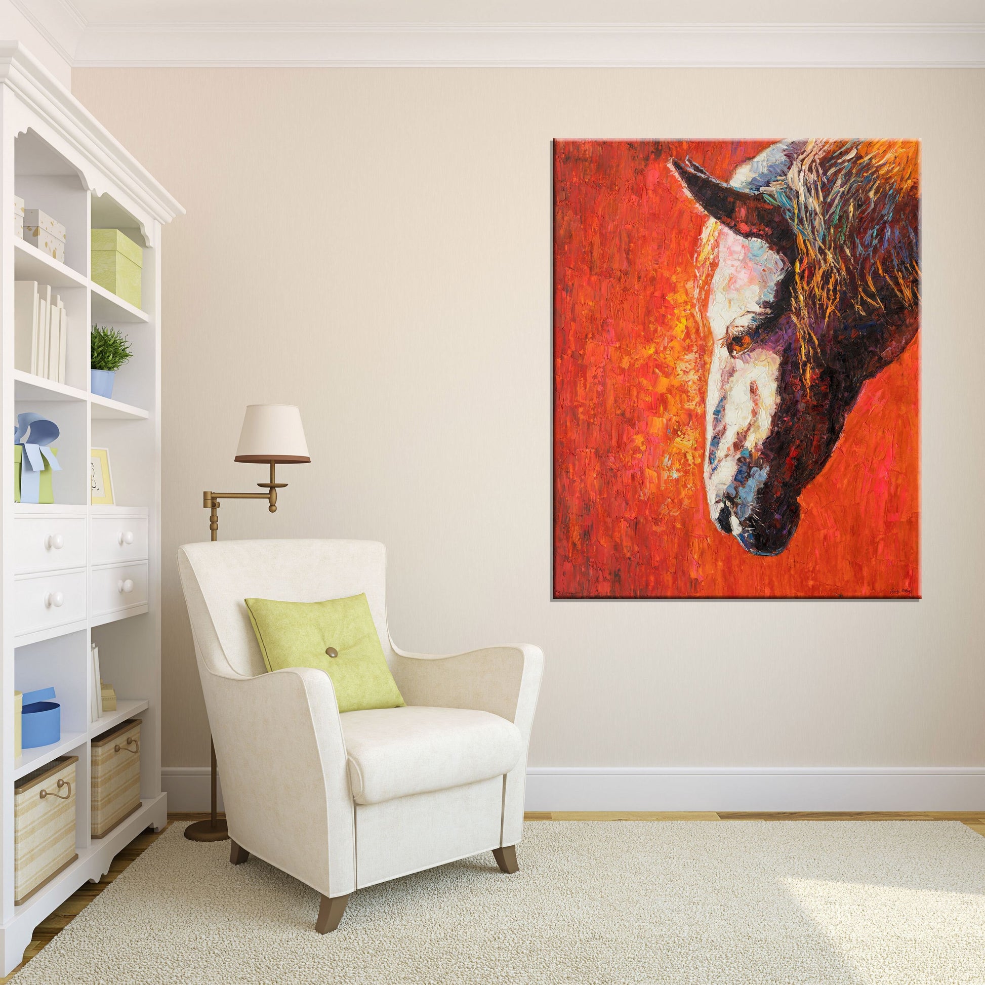 Large Horse Art Painting: Modern Abstract Oil - 32x48 inches - Living Room Wall Decor, Coffee Wall Art, Living Room Wall Art