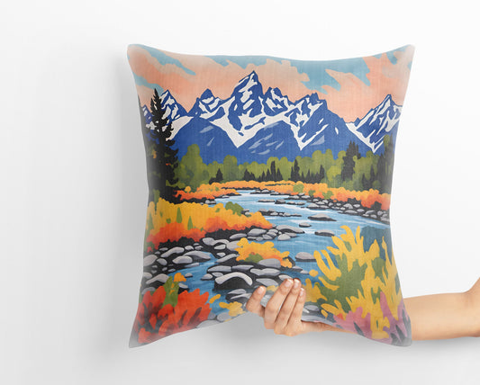 Grand Teton National Park, Wyoming, Decorative Pillow, Usa Travel Pillow, 20X20 Pillow Cover, Playroom Decor, Pillow Cases For Kids