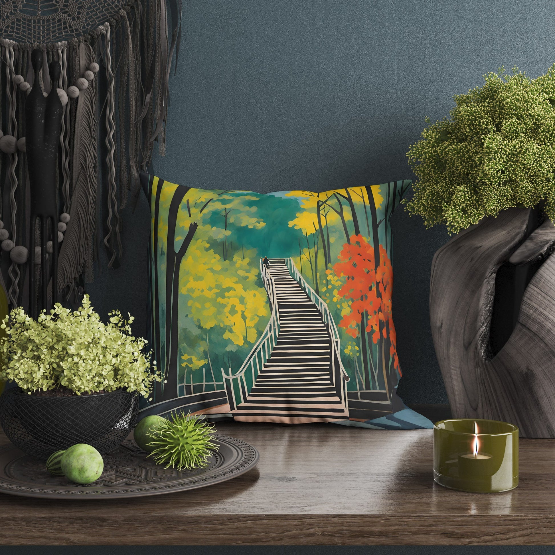 The Stairs At The Entrance Of Mammoth Cave National Park Throw Pillow, Usa Travel Pillow, Colorful Pillow Case, Contemporary Pillow