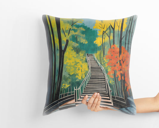 The Stairs At The Entrance Of Mammoth Cave National Park Throw Pillow, Usa Travel Pillow, Colorful Pillow Case, Contemporary Pillow