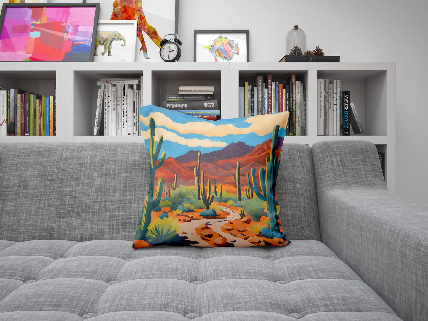 Bajada Loop Drive In Tucson Mountain District, Saguaro National Park Tapestry Pillows, Usa Travel Pillow, Designer Pillow, Colorful Pillow